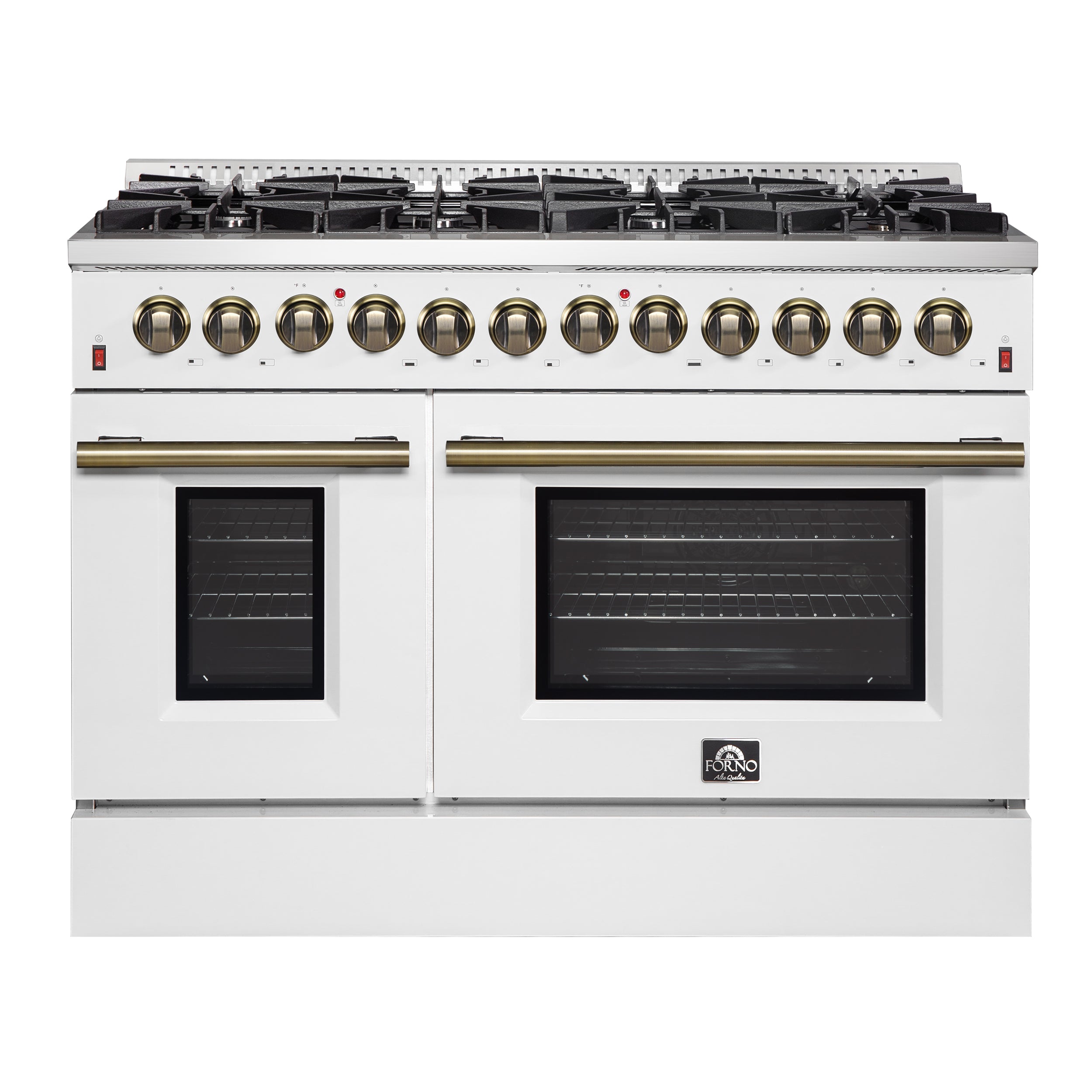 Galiano 48-inch Dual Fuel Range & Antique Brass Design with 8 Sealed Burners 107,000 BTU, 6.58 cu. ft. double ovens & Griddle FFSGS615648WHT