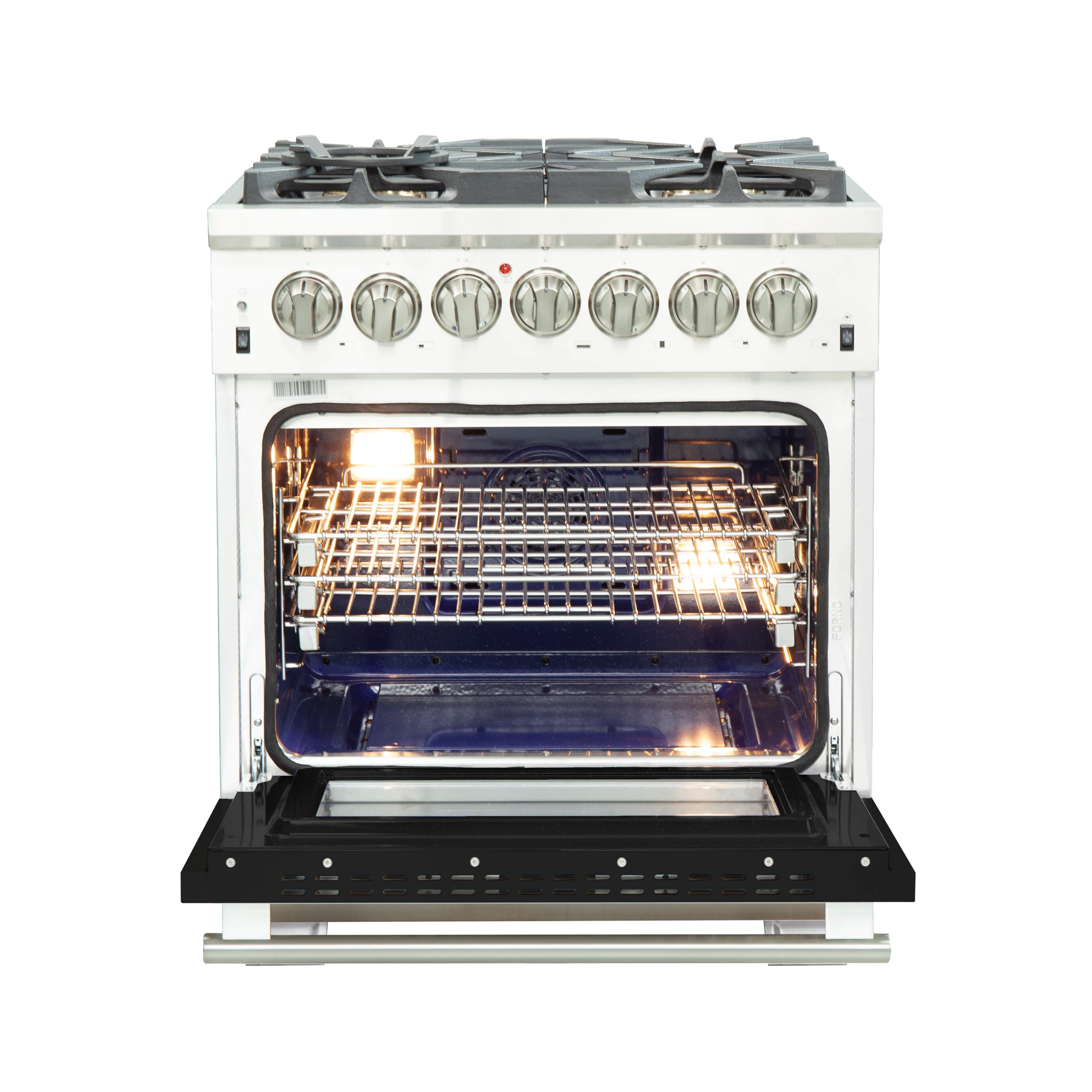 Capriasca 30-Inch Freestanding Dual Fuel Range, 4 Burners, True Convection Oven, Black Door FFSGS618730BLK