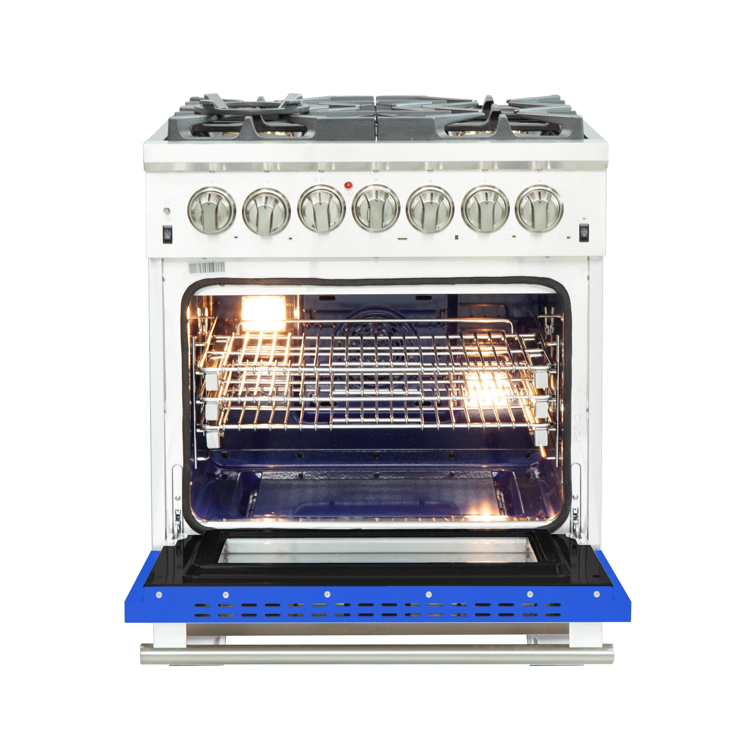 Capriasca 30-Inch Freestanding Dual Fuel Range, 4 Burners, True Convection Oven, Blue Door FFSGS618730BLU