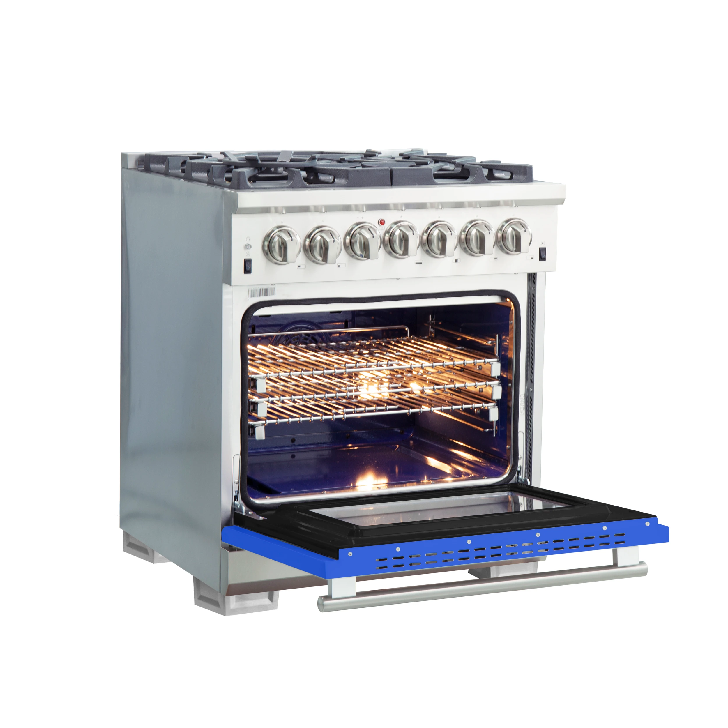 Capriasca 30-Inch Freestanding Dual Fuel Range, 4 Burners, True Convection Oven, Blue Door FFSGS618730BLU