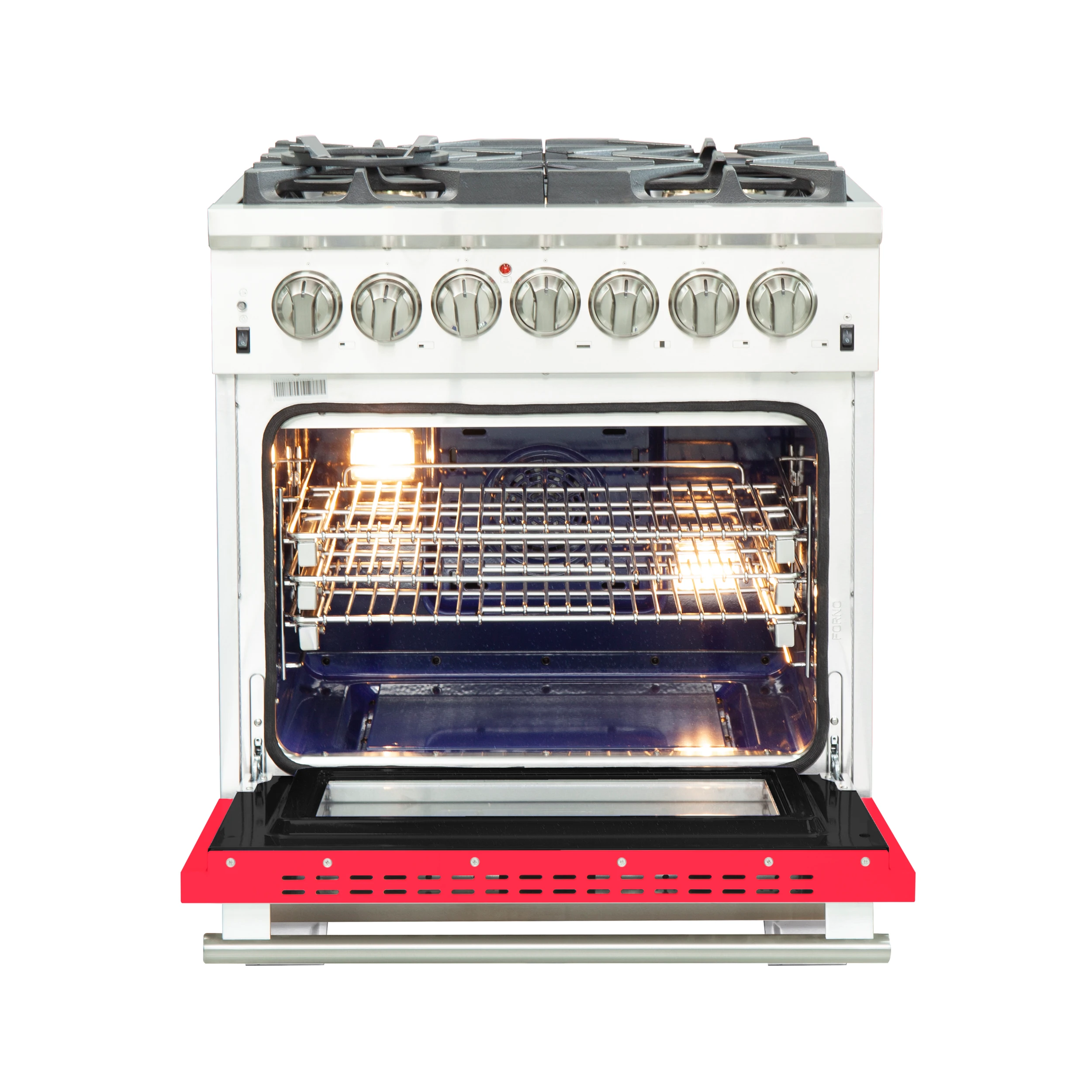 Capriasca 30-Inch Freestanding Dual Fuel Range, 4 Burners, True Convection Oven, Red Door FFSGS618730RED