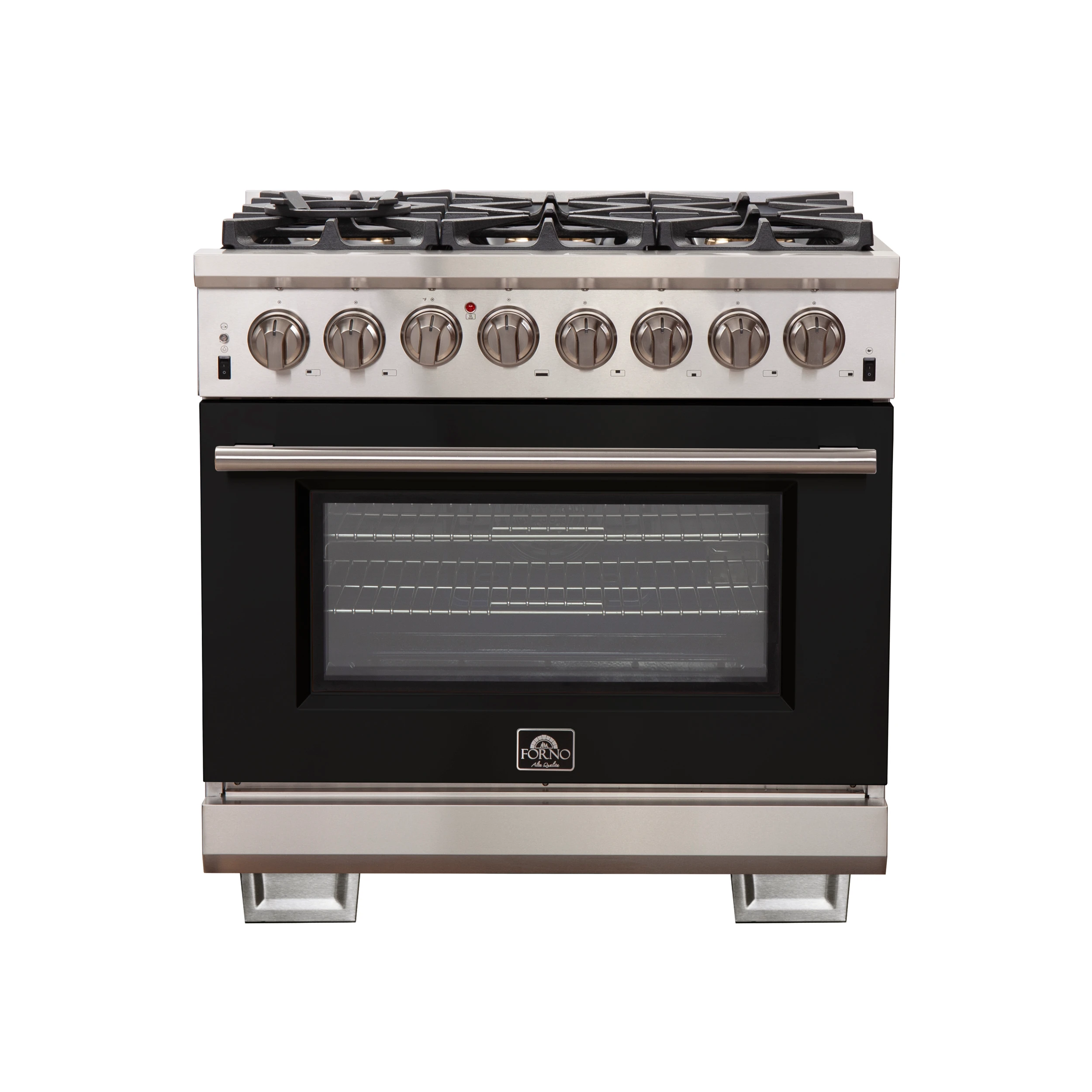Capriasca 36-Inch Freestanding Dual Fuel Range, 6 Burners, True Convection Oven, Black Door FFSGS618736BLK