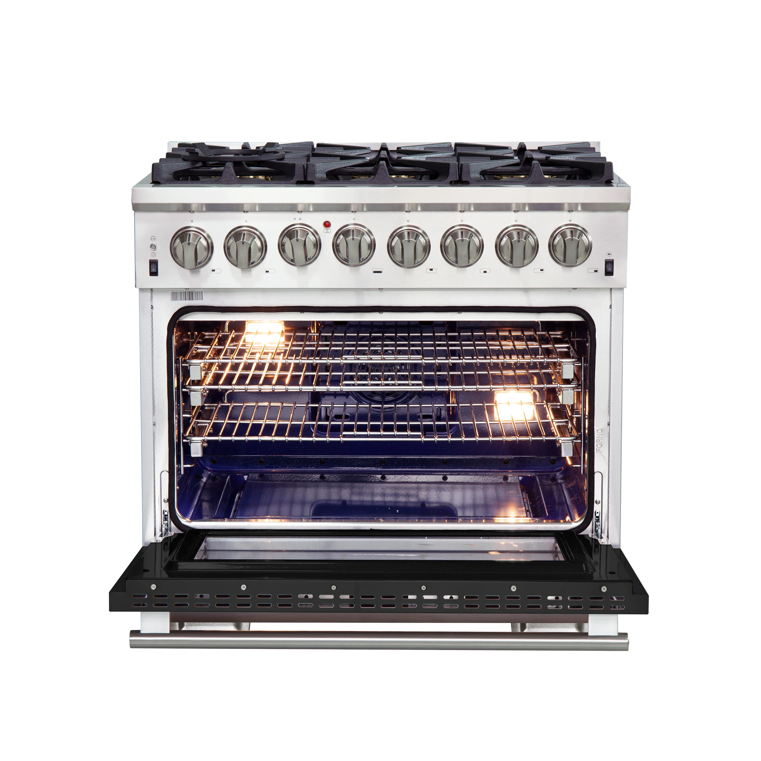 Capriasca 36-Inch Freestanding Dual Fuel Range, 6 Burners, True Convection Oven, Black Door FFSGS618736BLK