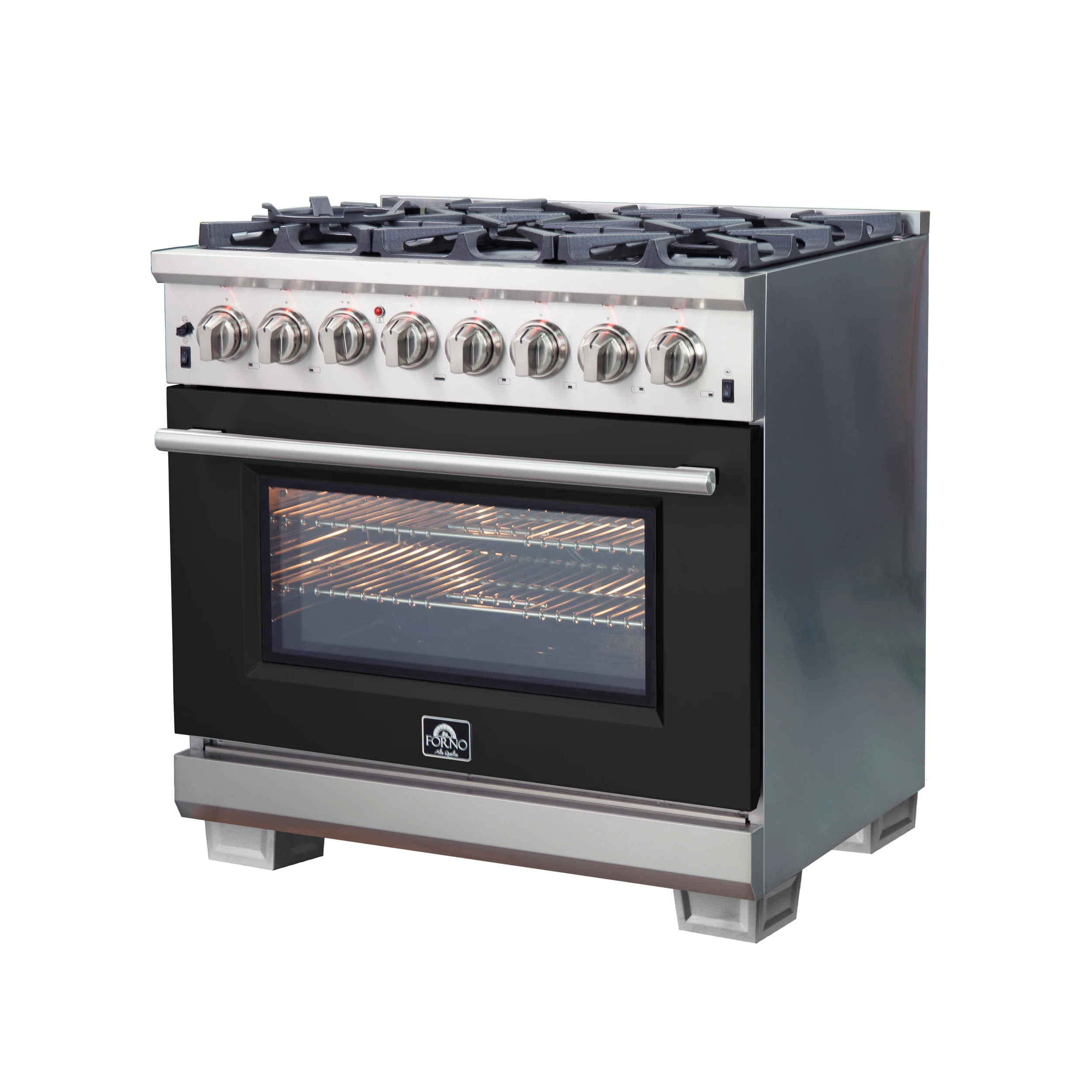 Capriasca 36-Inch Freestanding Dual Fuel Range, 6 Burners, True Convection Oven, Black Door FFSGS618736BLK