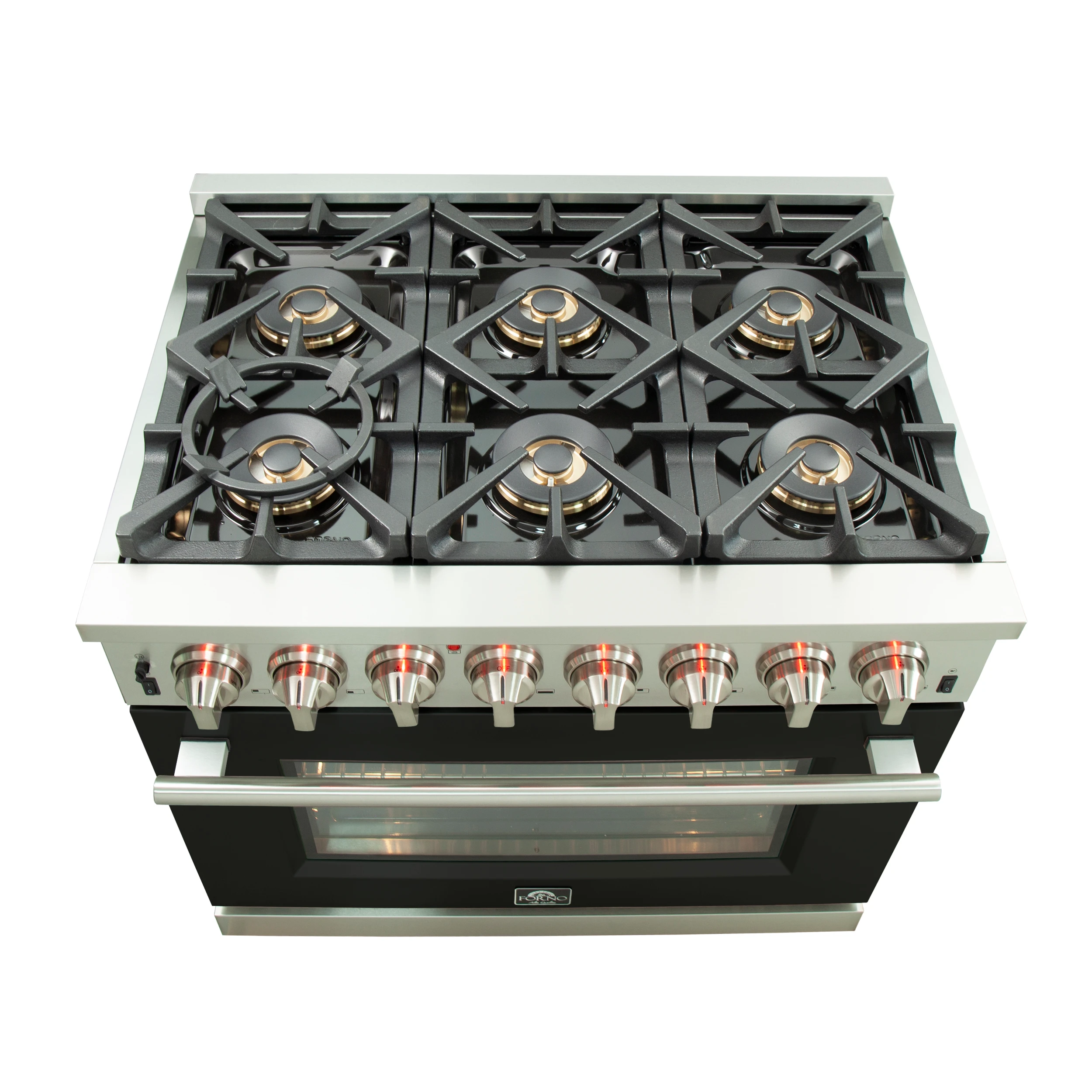 Capriasca 36-Inch Freestanding Dual Fuel Range, 6 Burners, True Convection Oven, Black Door FFSGS618736BLK
