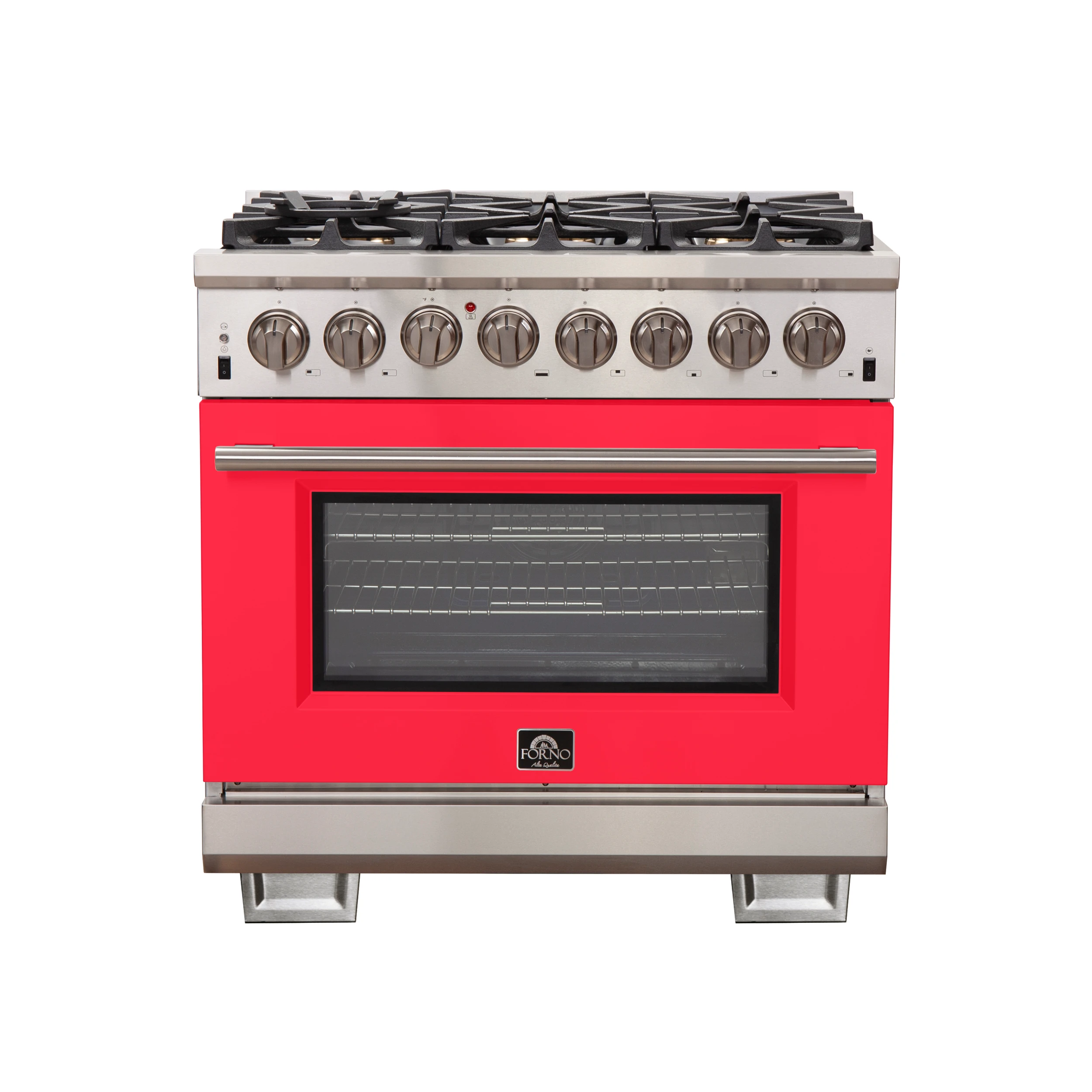 Capriasca 36-Inch Freestanding Dual Fuel Range, 6 Burners, True Convection Oven, Red Door FFSGS618736RED