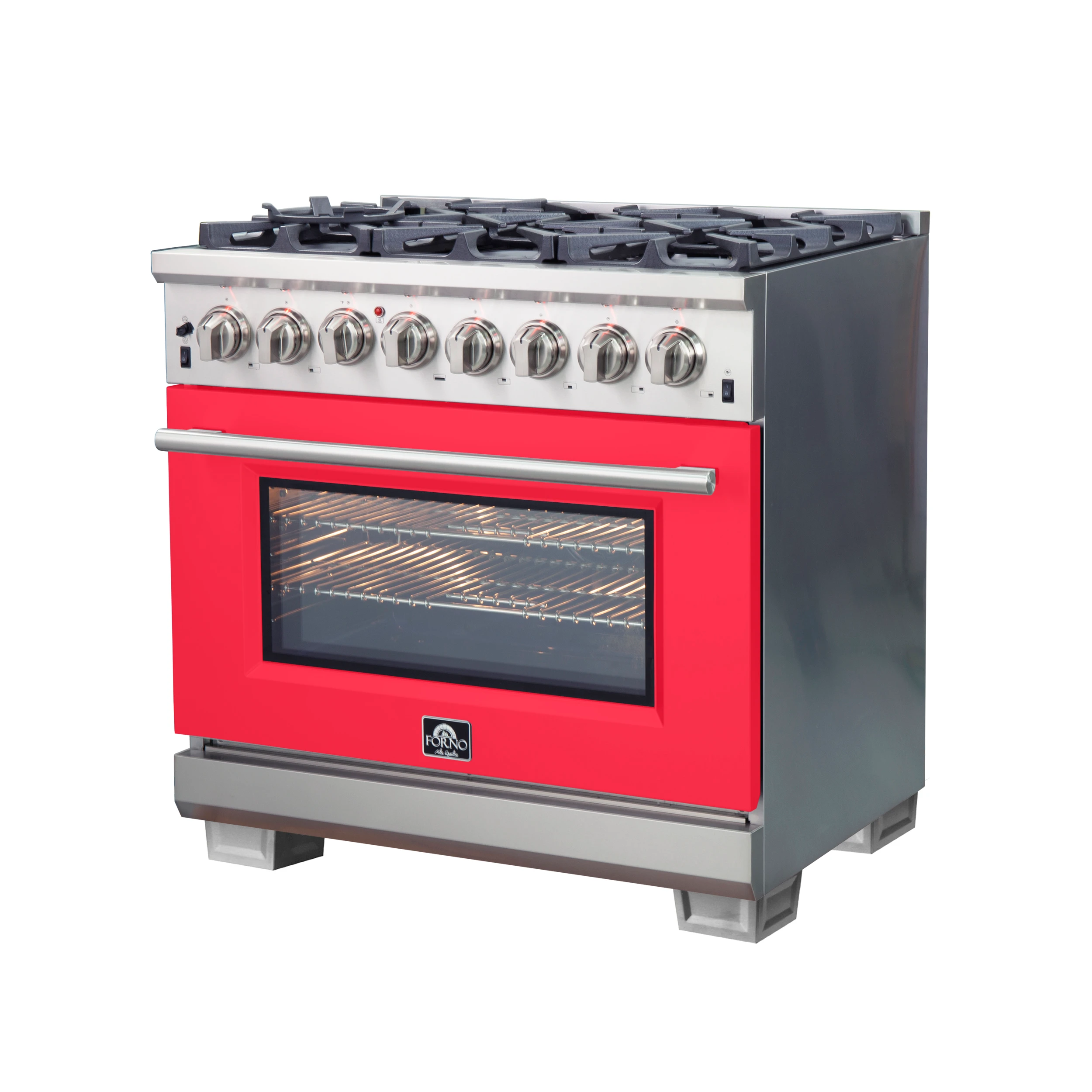Capriasca 36-Inch Freestanding Dual Fuel Range, 6 Burners, True Convection Oven, Red Door FFSGS618736RED