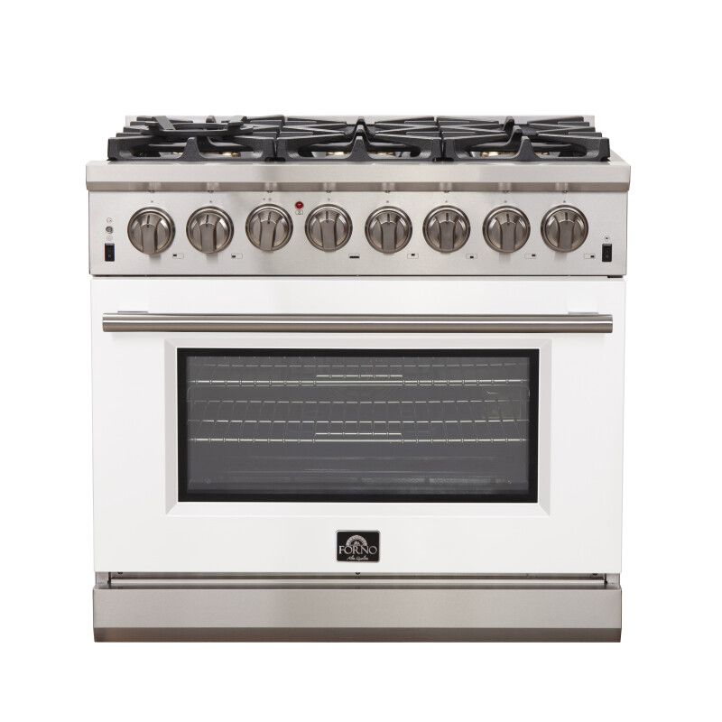 Forno 36″ Capriasca White Door Dual Fuel Gas Range & Electric Oven  6 Italian Sealed Burners  - Stainless Steel White FFSGS618736WHT Picture 1