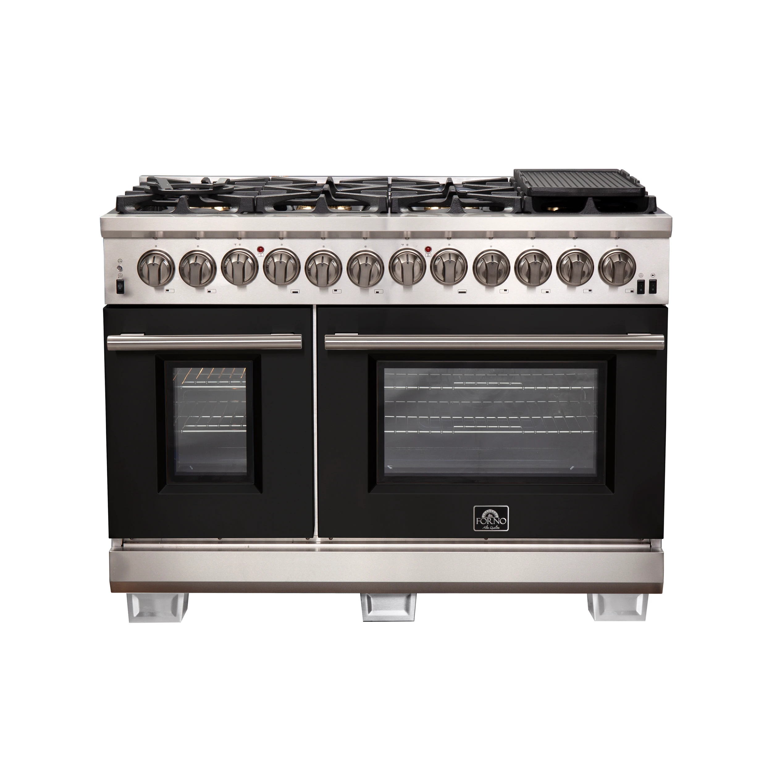 Capriasca 48-Inch Freestanding Dual Fuel Range, 8 Burners, True Convection Oven, Black Doors FFSGS618748BLK