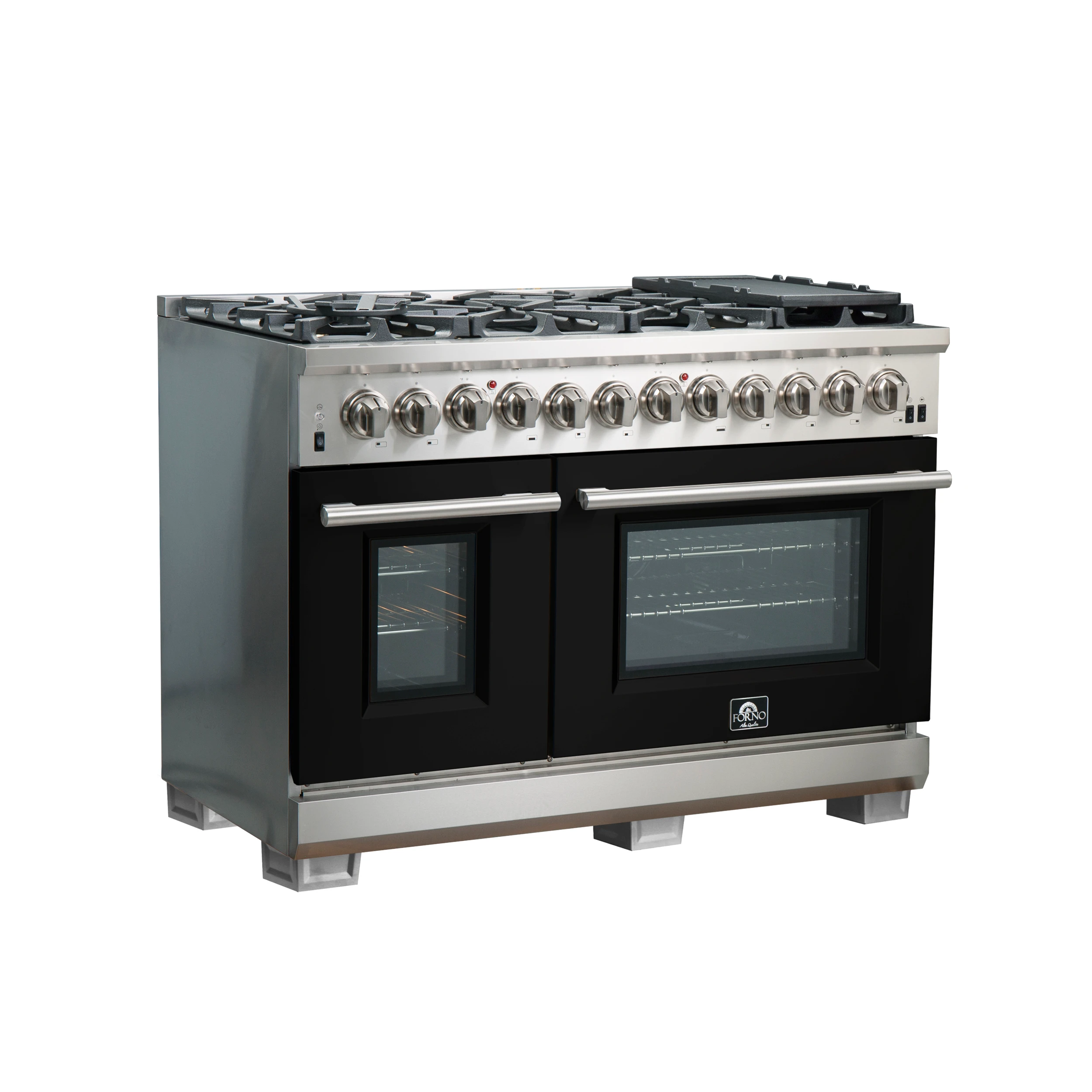 Capriasca 48-Inch Freestanding Dual Fuel Range, 8 Burners, True Convection Oven, Black Doors FFSGS618748BLK