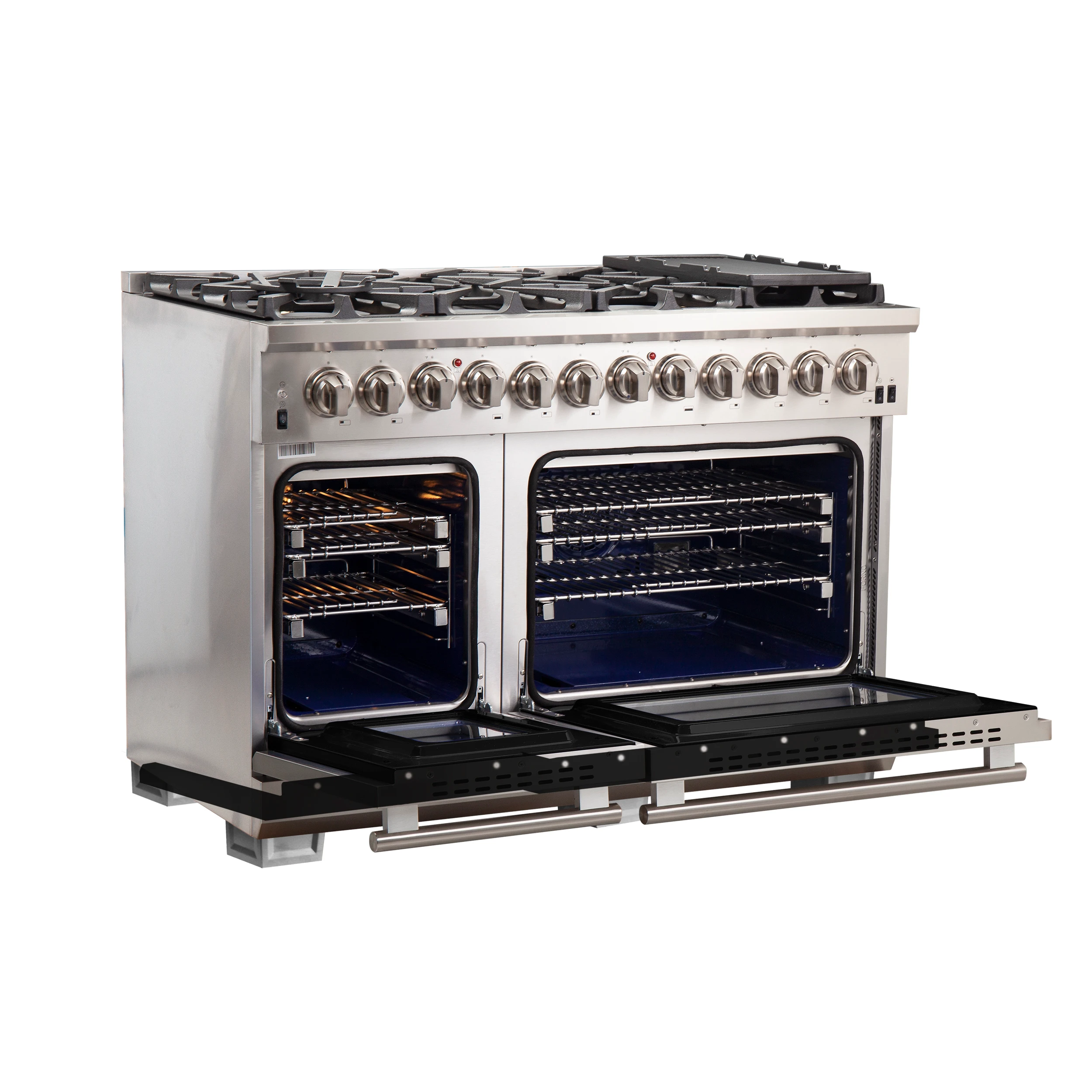 Capriasca 48-Inch Freestanding Dual Fuel Range, 8 Burners, True Convection Oven, Black Doors FFSGS618748BLK