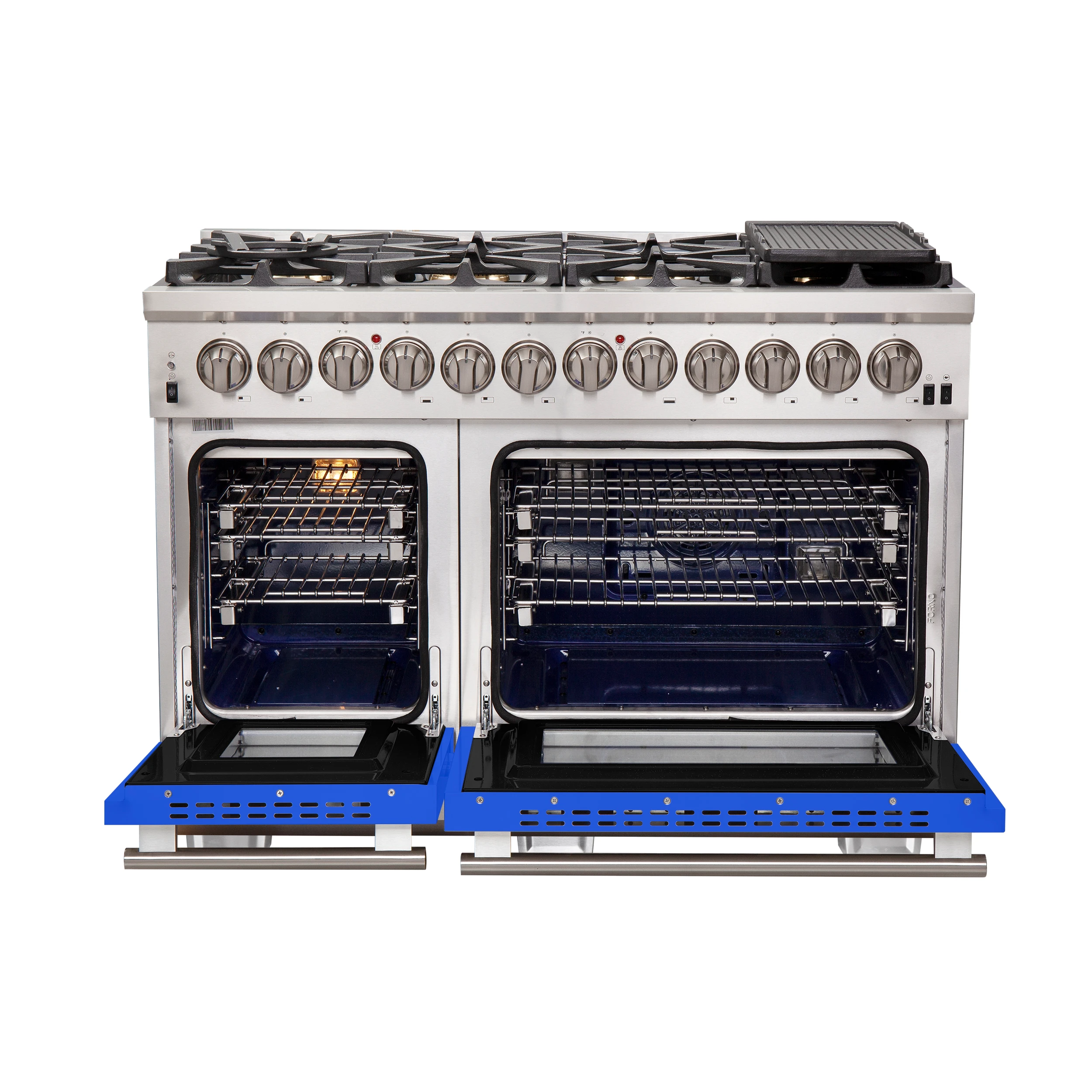 Capriasca 48-Inch Freestanding Dual Fuel Range, 8 Burners, True Convection Oven, Blue Doors FFSGS618748BLU
