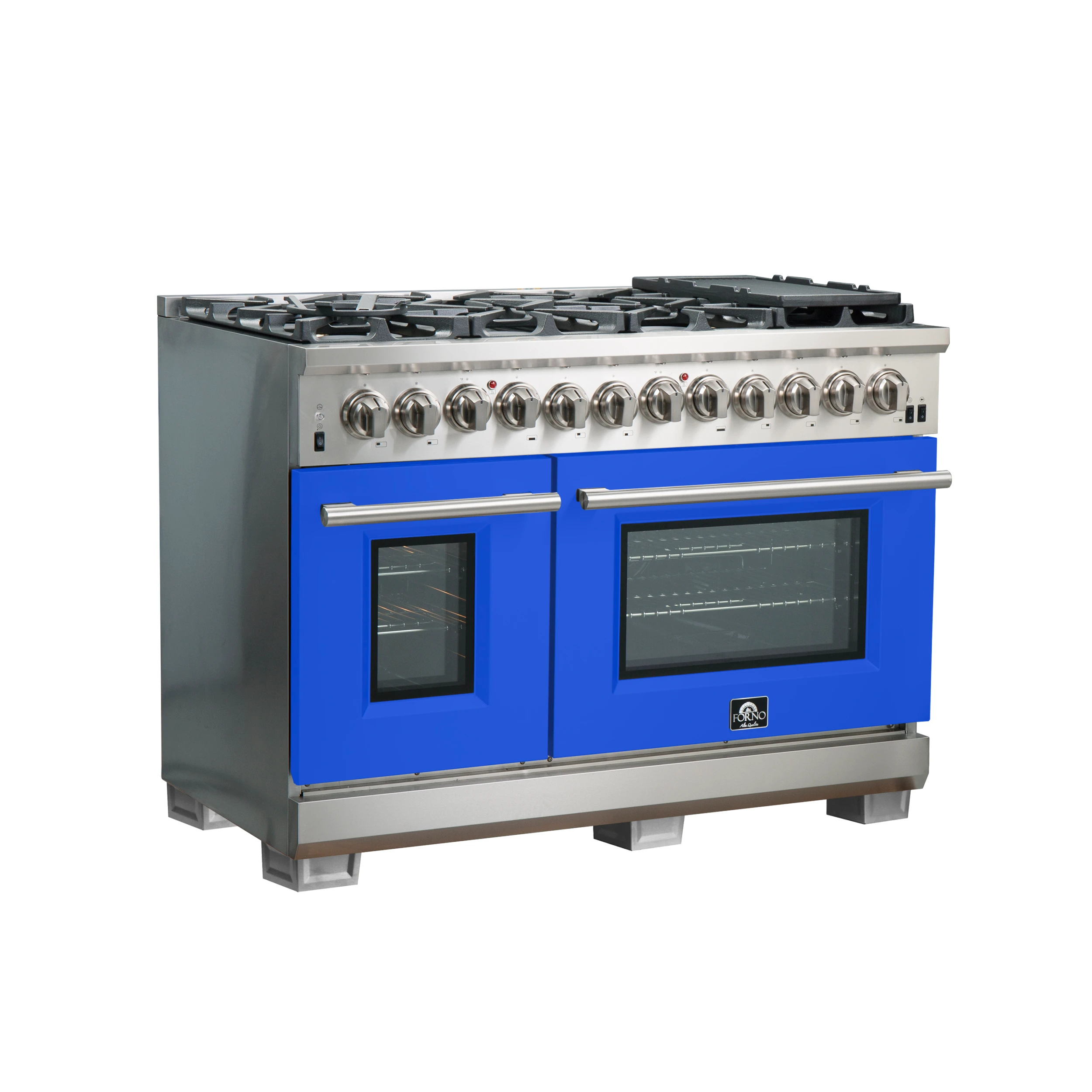 Capriasca 48-Inch Freestanding Dual Fuel Range, 8 Burners, True Convection Oven, Blue Doors FFSGS618748BLU