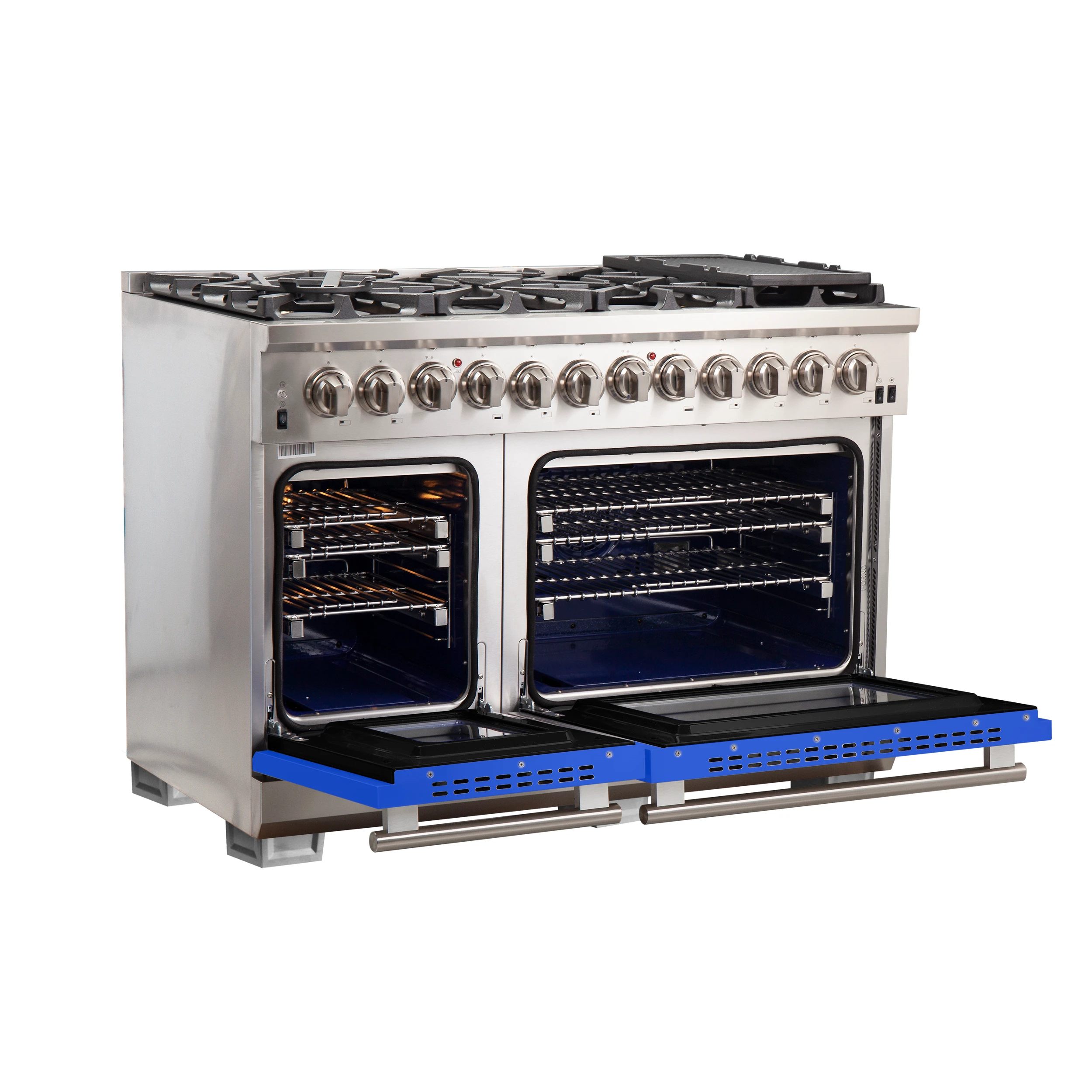 Capriasca 48-Inch Freestanding Dual Fuel Range, 8 Burners, True Convection Oven, Blue Doors FFSGS618748BLU