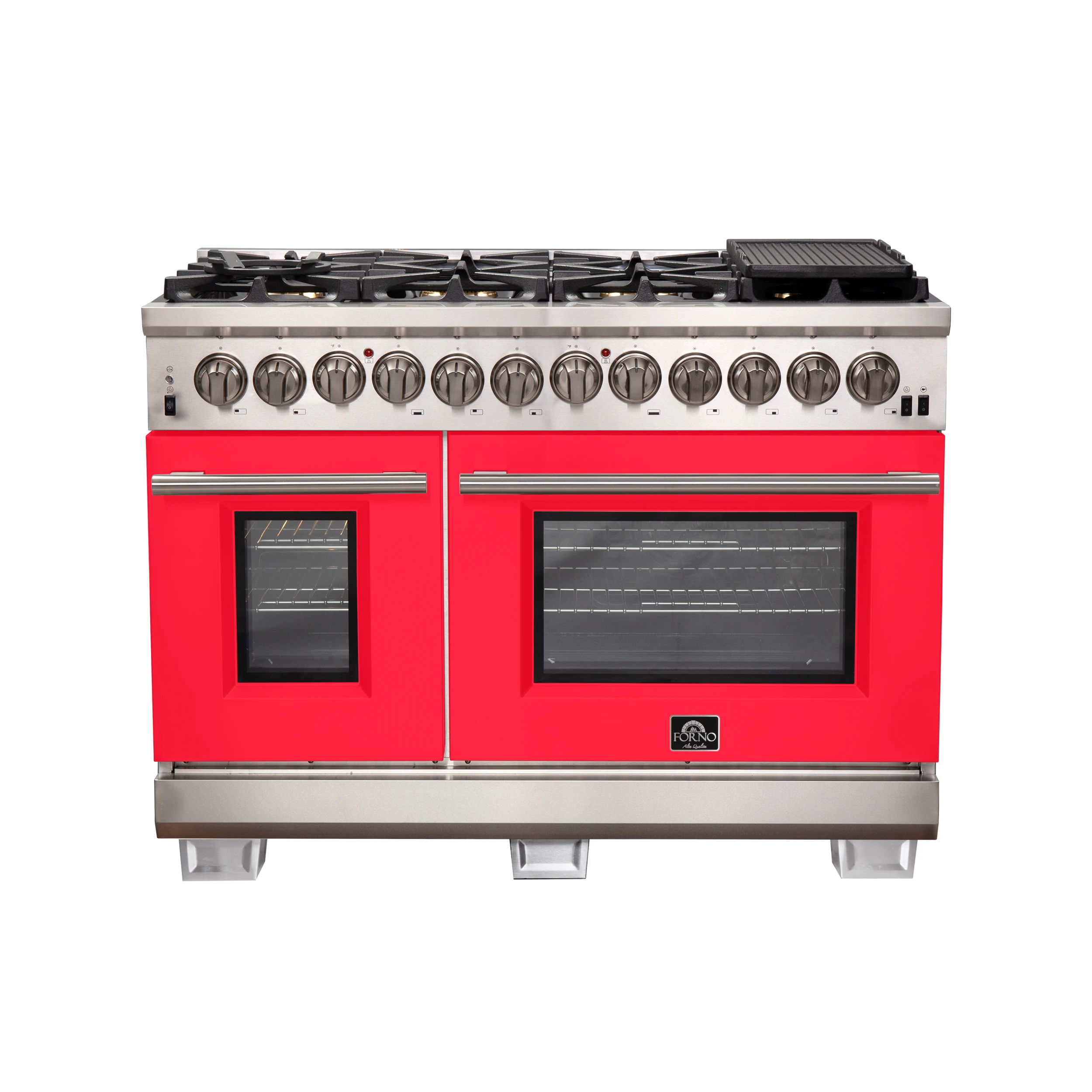 Capriasca 48-Inch Freestanding Dual Fuel Range, 8 Burners, True Convection Oven, Red Doors FFSGS618748RED