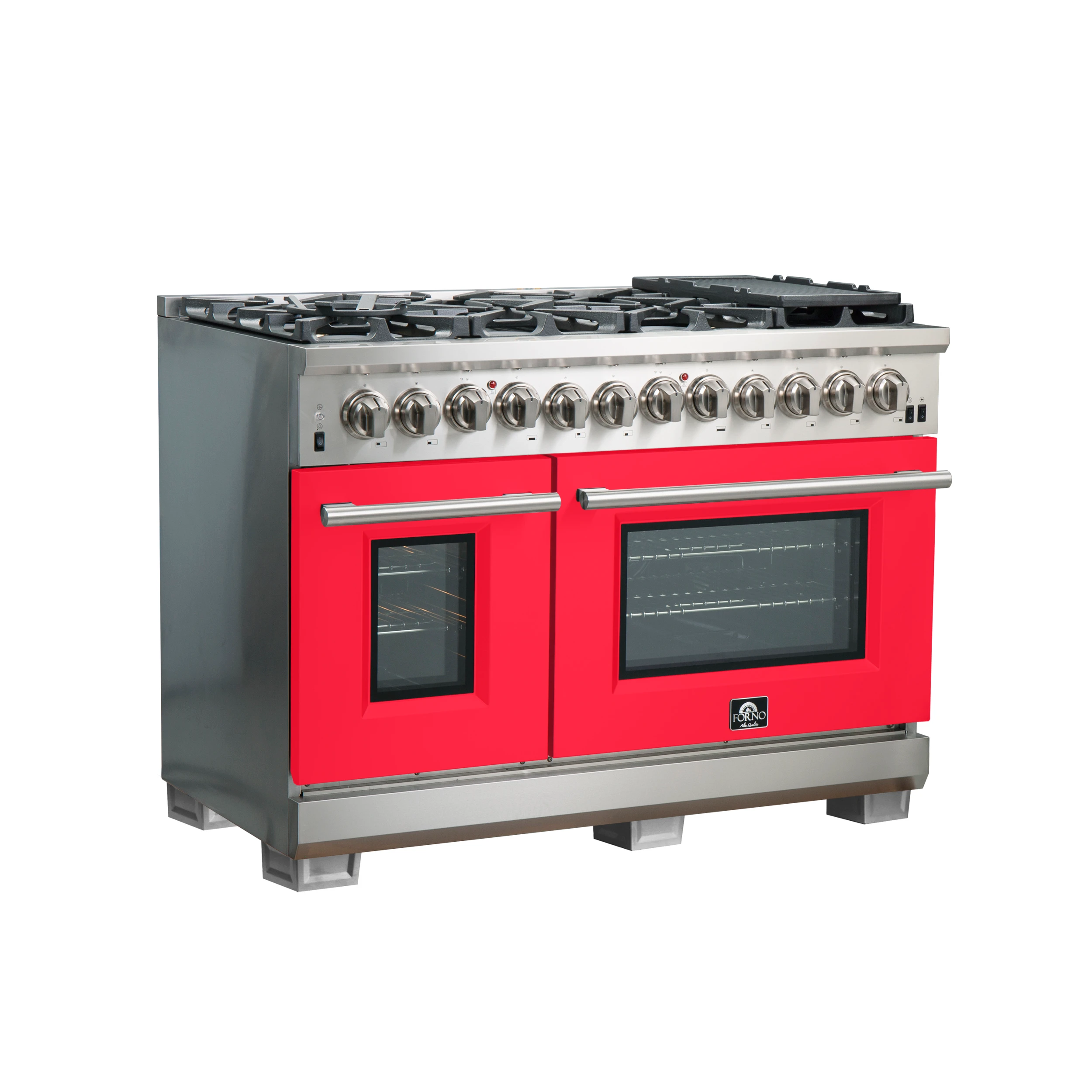 Capriasca 48-Inch Freestanding Dual Fuel Range, 8 Burners, True Convection Oven, Red Doors FFSGS618748RED