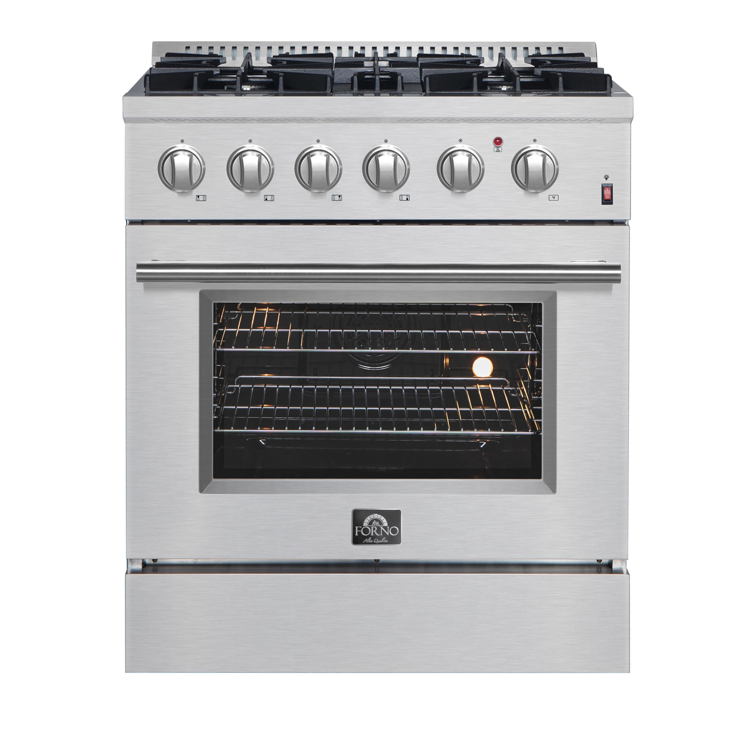 Marco 30-Inch Dual Fuel Range, Stainless Steel, 4 Burners, 37,000 BTU, True Convection Oven, Energy Efficient FFSGS619730