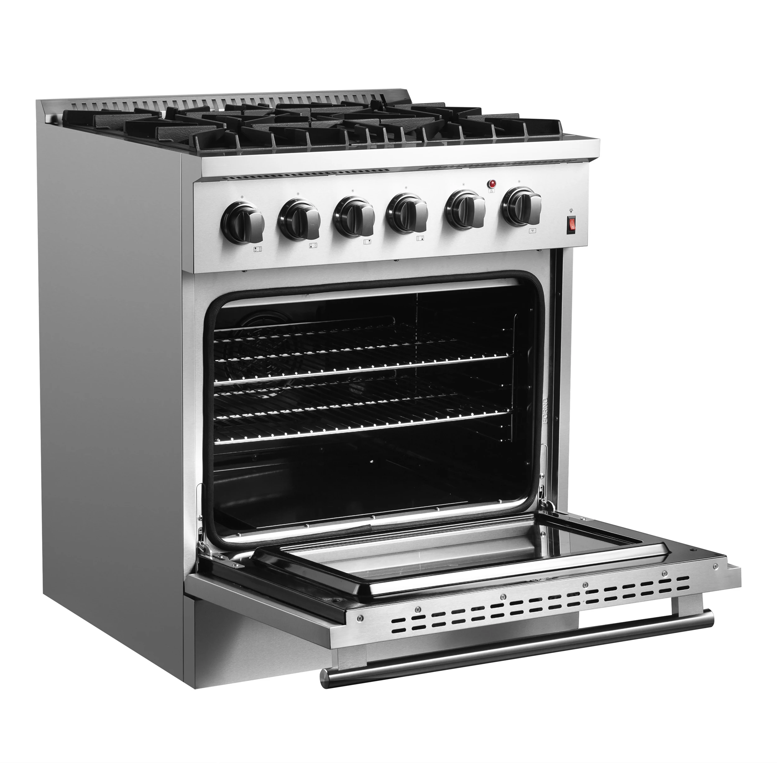 Marco 30-Inch Dual Fuel Range, Stainless Steel, 4 Burners, 37,000 BTU, True Convection Oven, Energy Efficient FFSGS619730