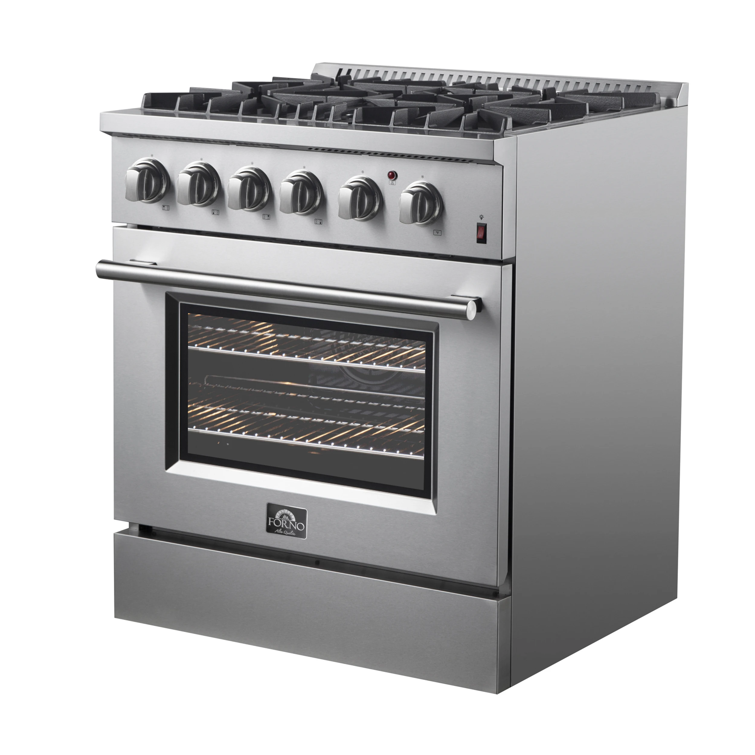 Marco 30-Inch Dual Fuel Range, Stainless Steel, 4 Burners, 37,000 BTU, True Convection Oven, Energy Efficient FFSGS619730