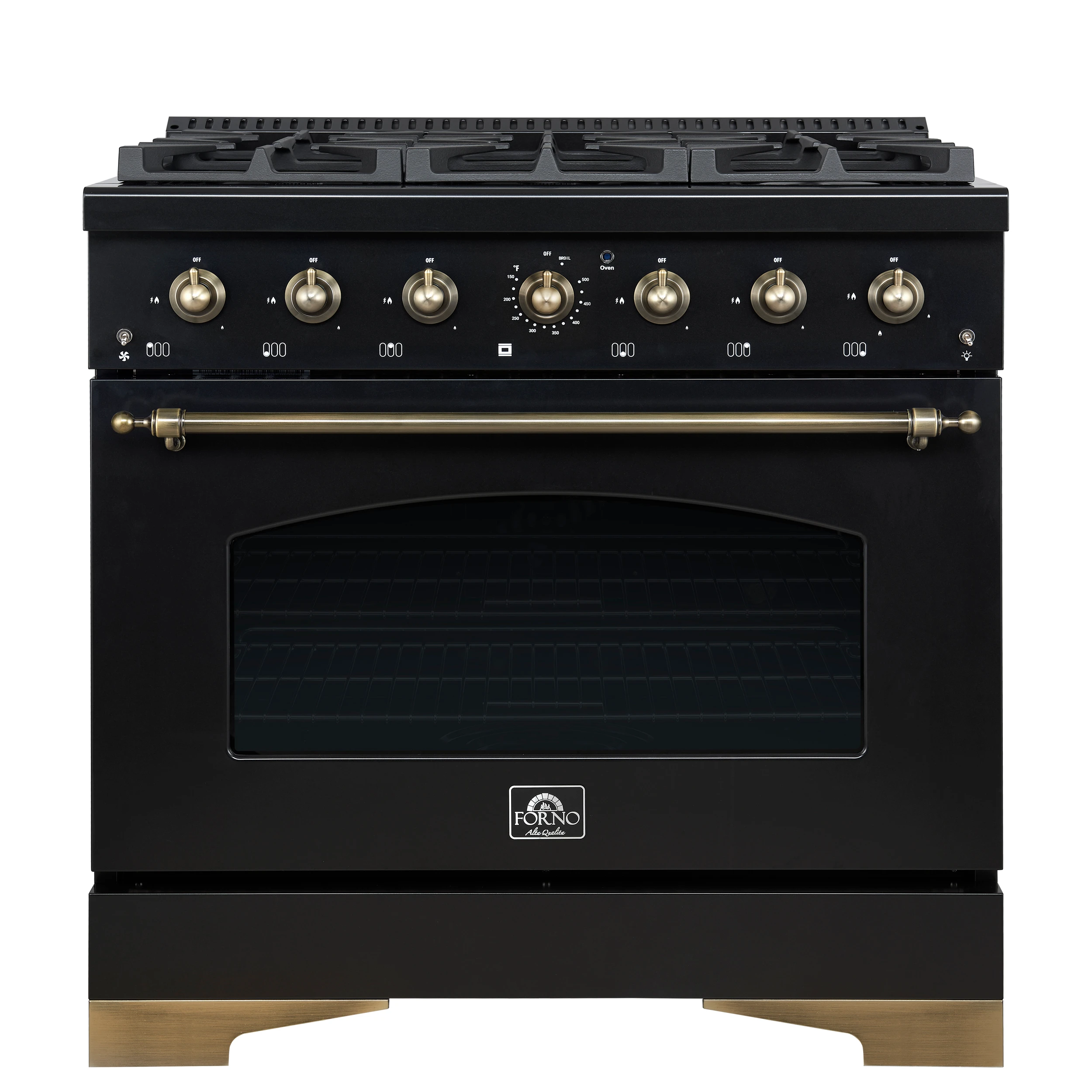 Antico 36-Inch Freestanding Gas Range, Black, Antique Brass Design, 6 Burners, Convection Oven, Energy Efficient FFSGS621936BLK