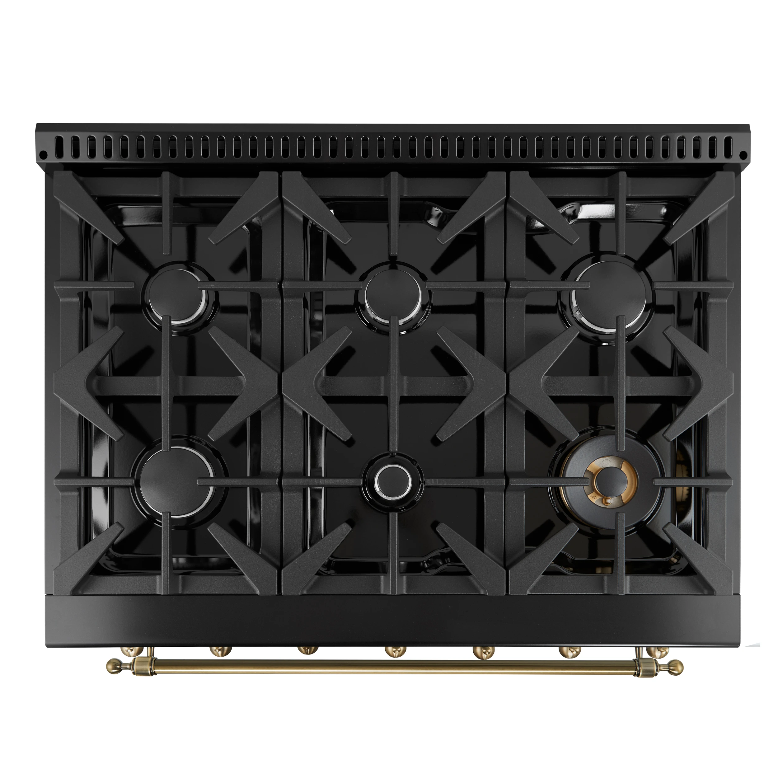 Antico 36-Inch Freestanding Gas Range, Black, Antique Brass Design, 6 Burners, Convection Oven, Energy Efficient FFSGS621936BLK