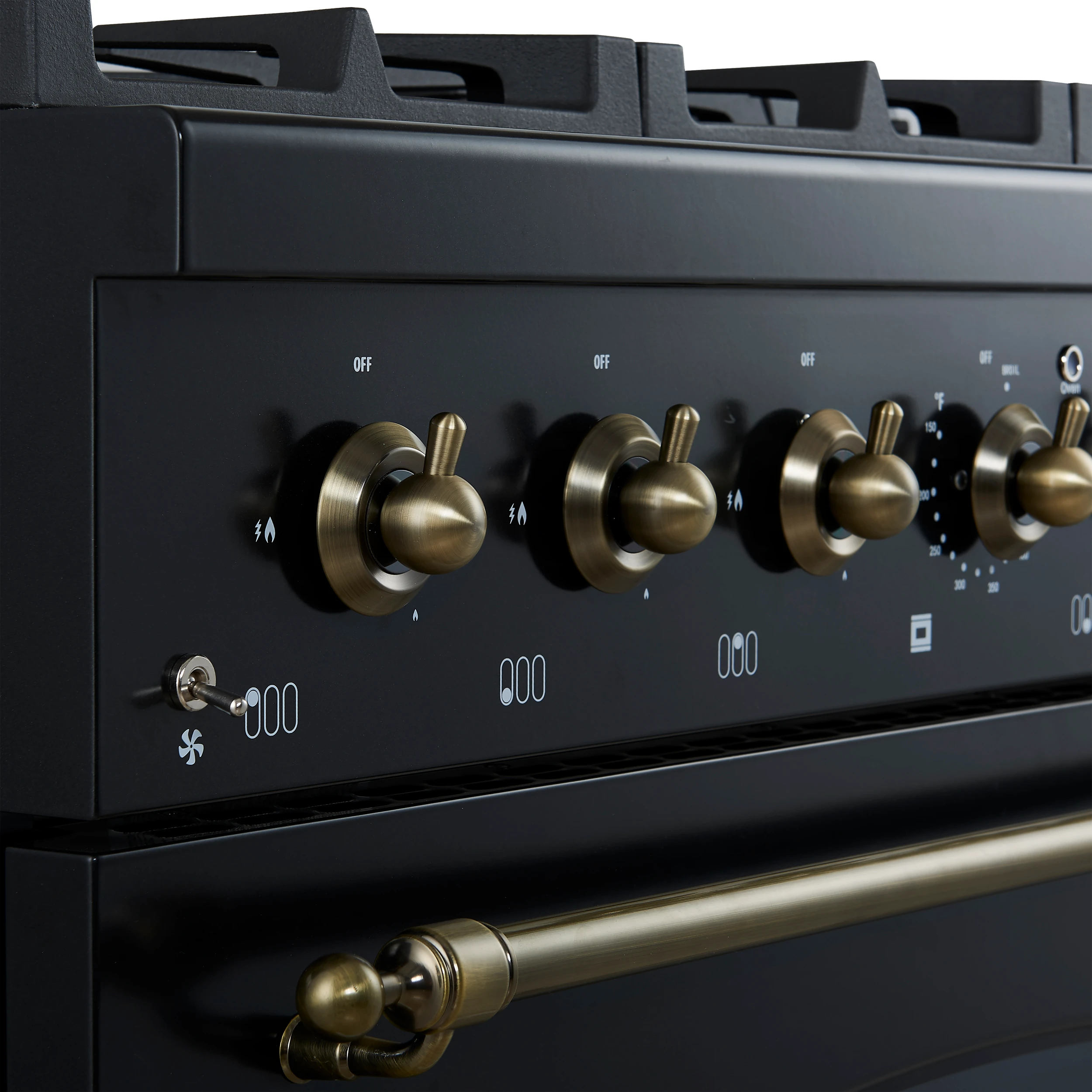 Antico 36-Inch Freestanding Gas Range, Black, Antique Brass Design, 6 Burners, Convection Oven, Energy Efficient FFSGS621936BLK