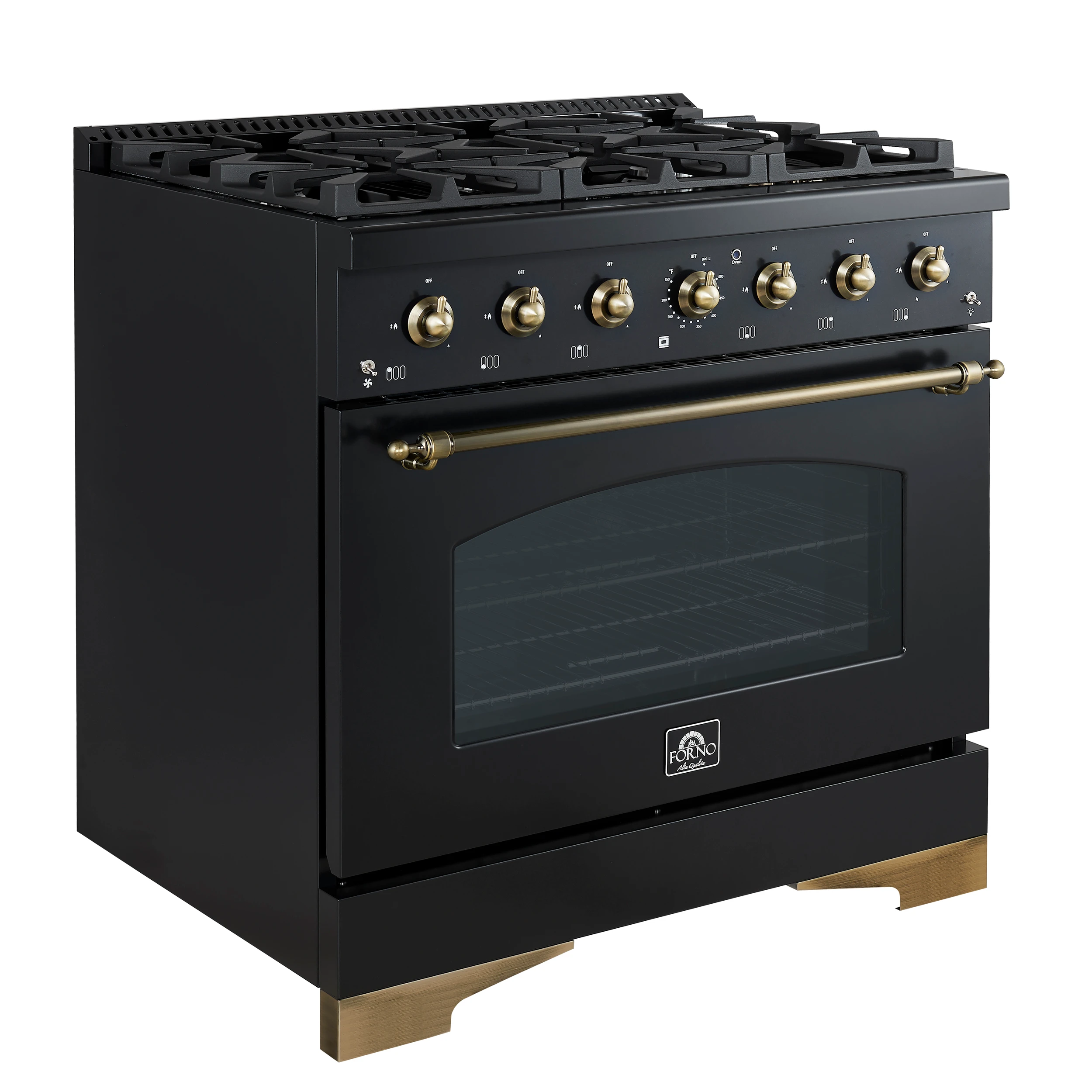 Antico 36-Inch Freestanding Gas Range, Black, Antique Brass Design, 6 Burners, Convection Oven, Energy Efficient FFSGS621936BLK