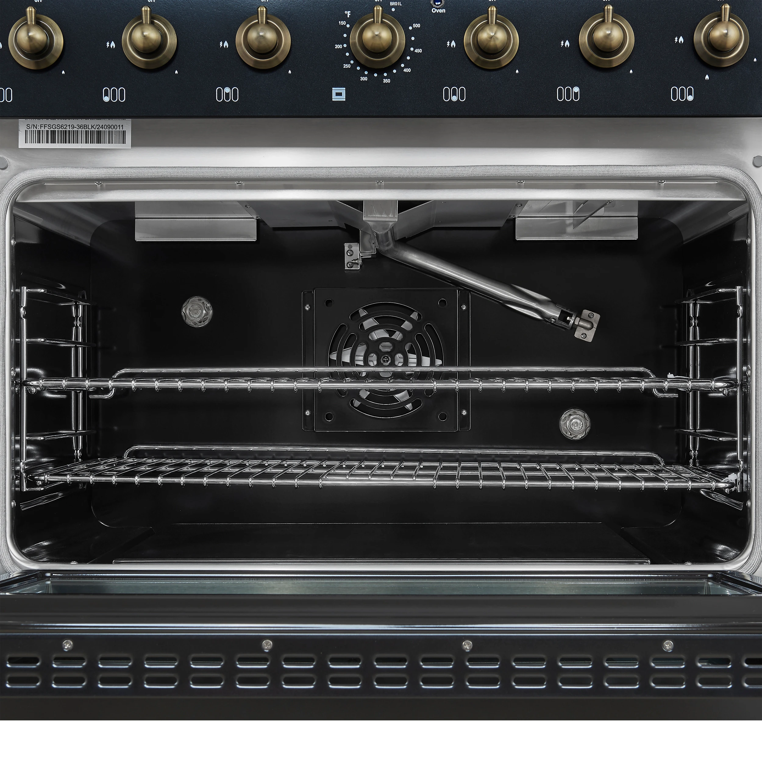 Antico 36-Inch Freestanding Gas Range, Black, Antique Brass Design, 6 Burners, Convection Oven, Energy Efficient FFSGS621936BLK