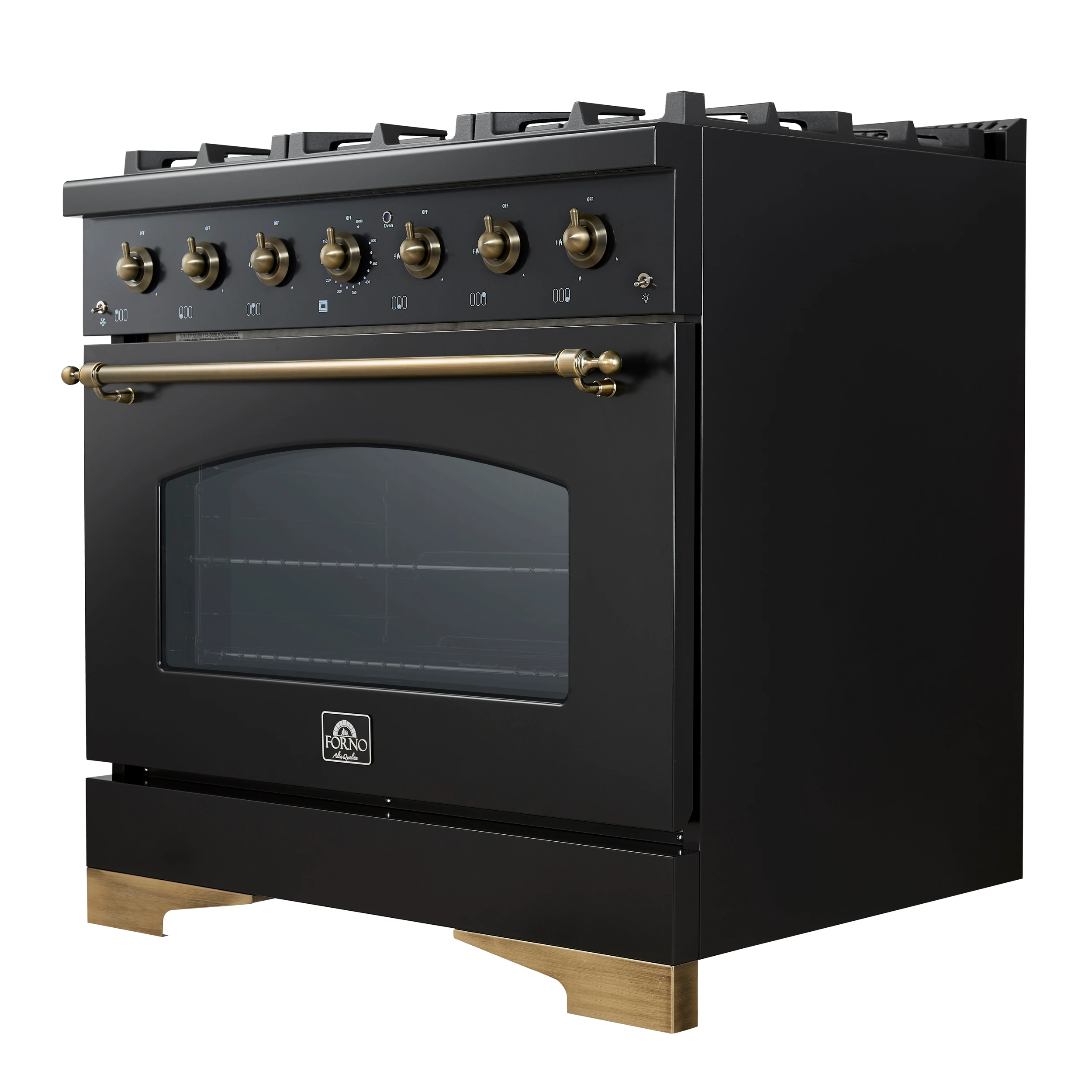 Antico 36-Inch Freestanding Gas Range, Black, Antique Brass Design, 6 Burners, Convection Oven, Energy Efficient FFSGS621936BLK