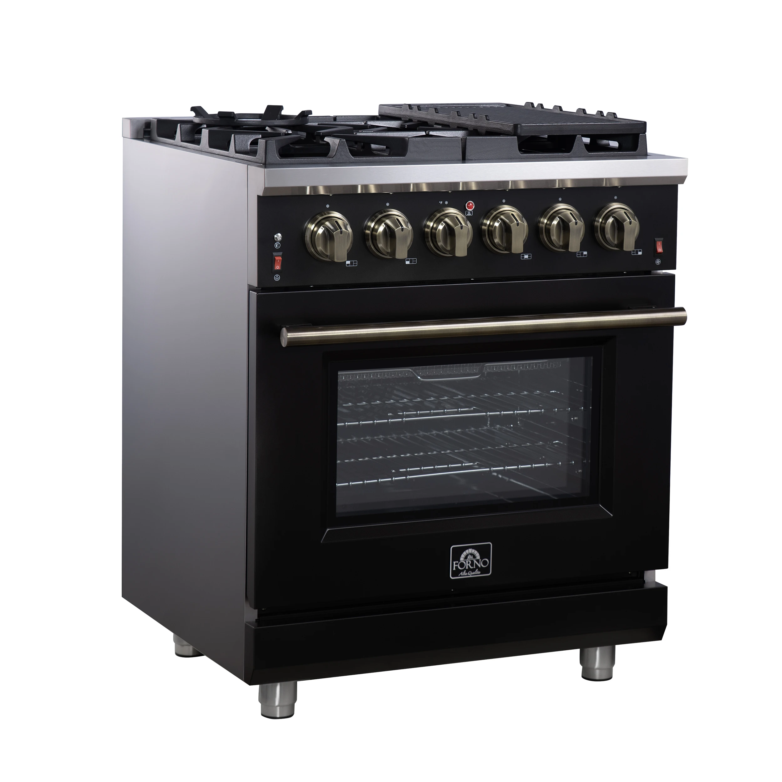 Massimo 30-Inch Black Freestanding Gas Range, 5 Burners, True Convection Oven FFSGS623930BLK