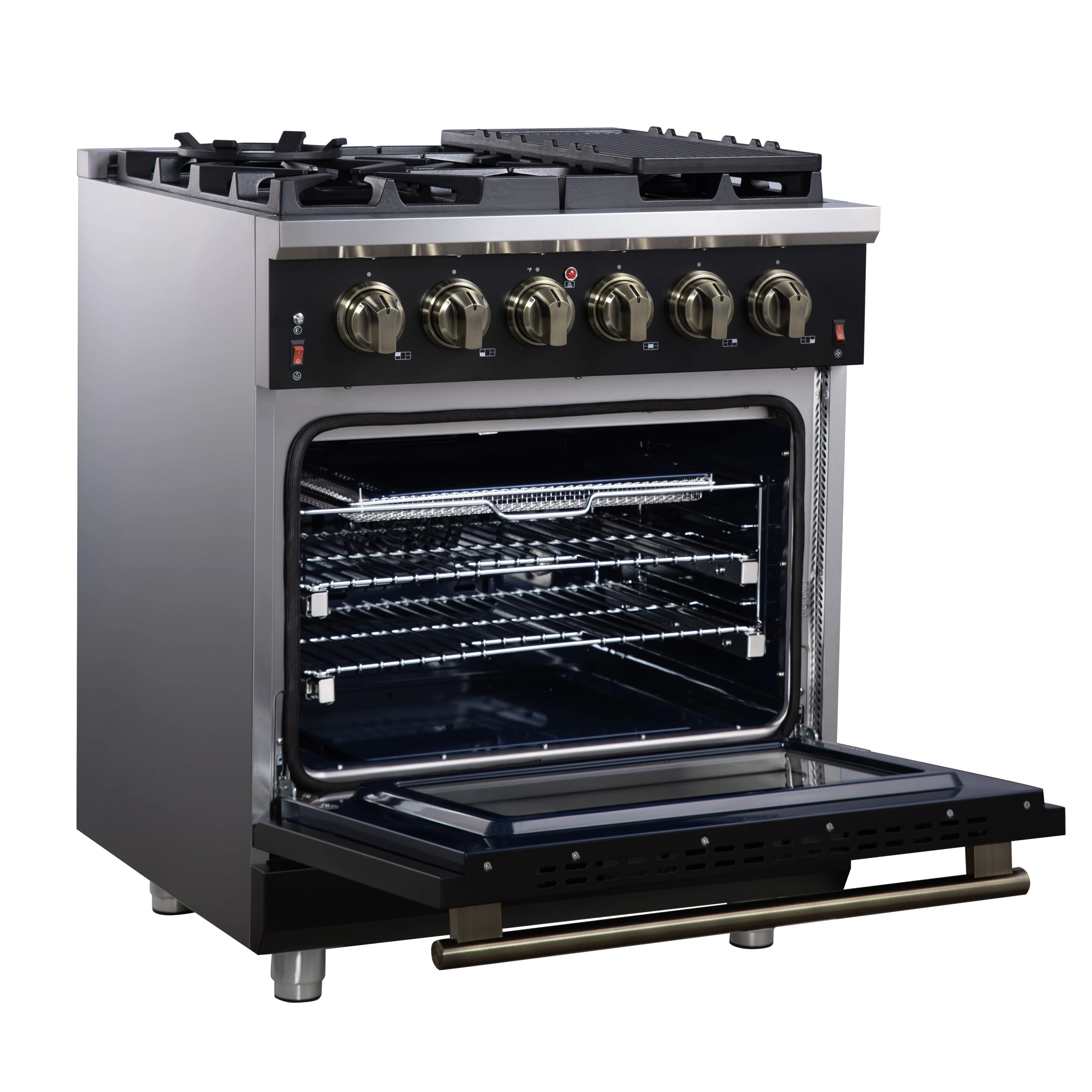 Massimo 30-Inch Black Freestanding Gas Range, 5 Burners, True Convection Oven FFSGS623930BLK