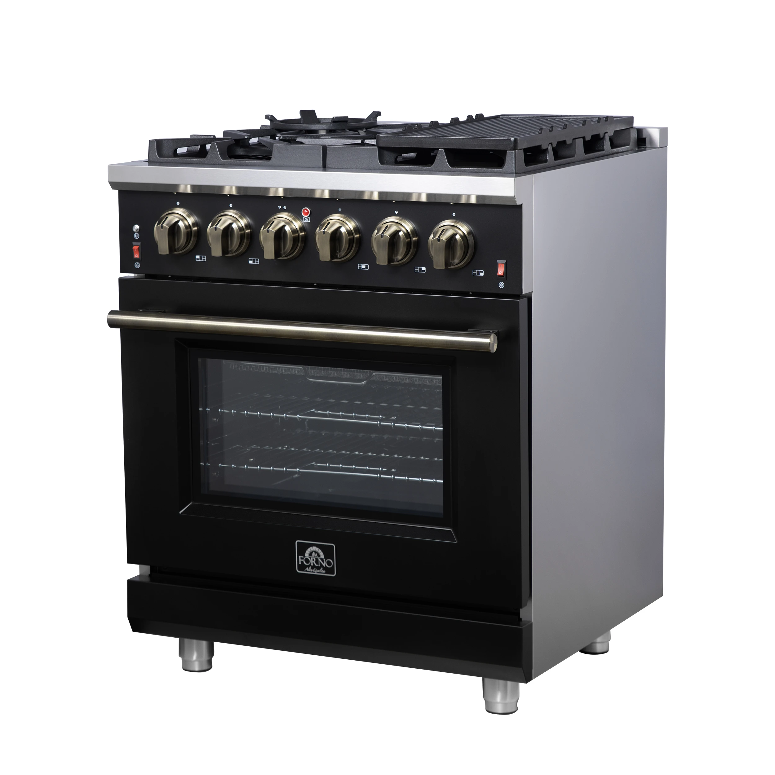 Massimo 30-Inch Black Freestanding Gas Range, 5 Burners, True Convection Oven FFSGS623930BLK