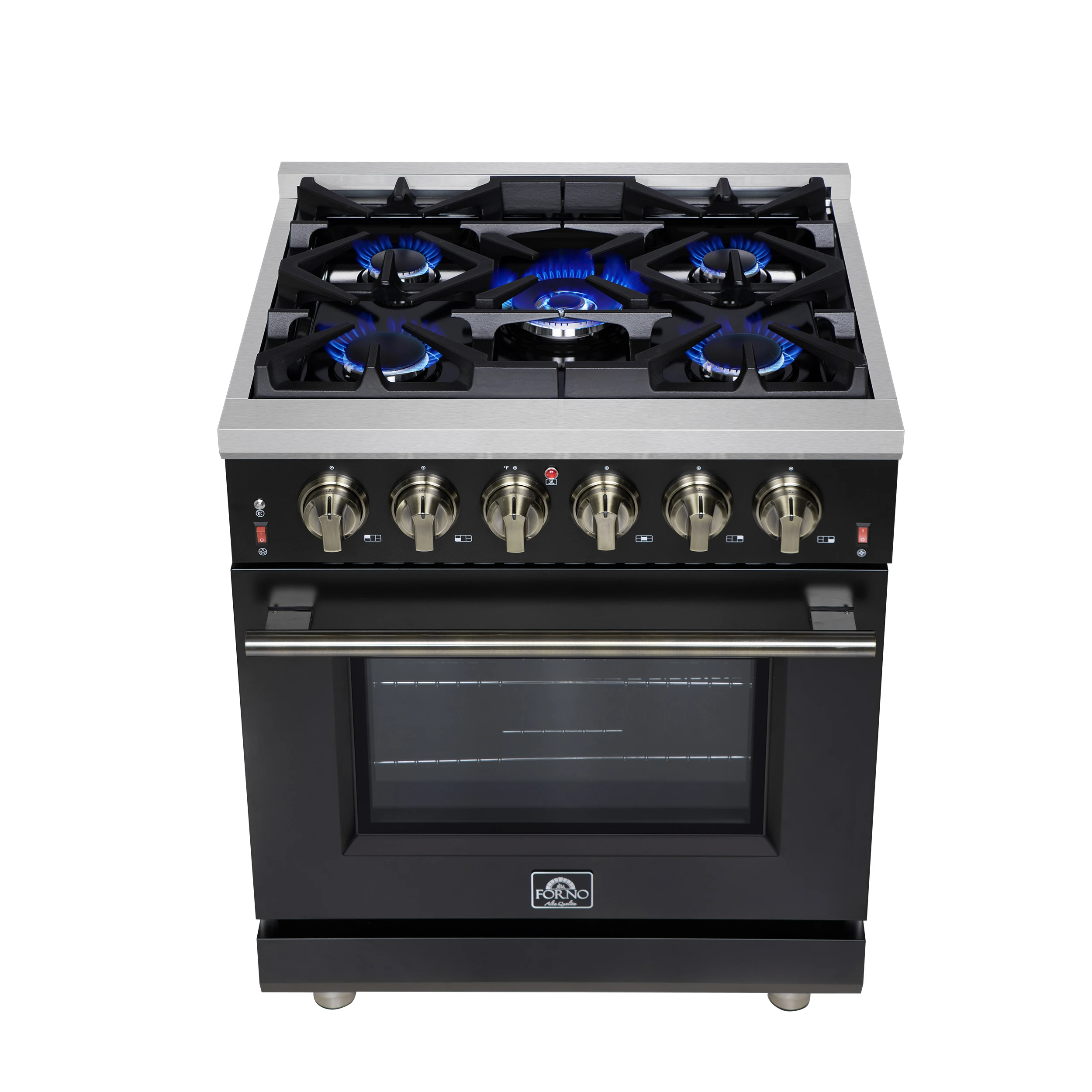 Massimo 30-Inch Black Freestanding Gas Range, 5 Burners, True Convection Oven FFSGS623930BLK