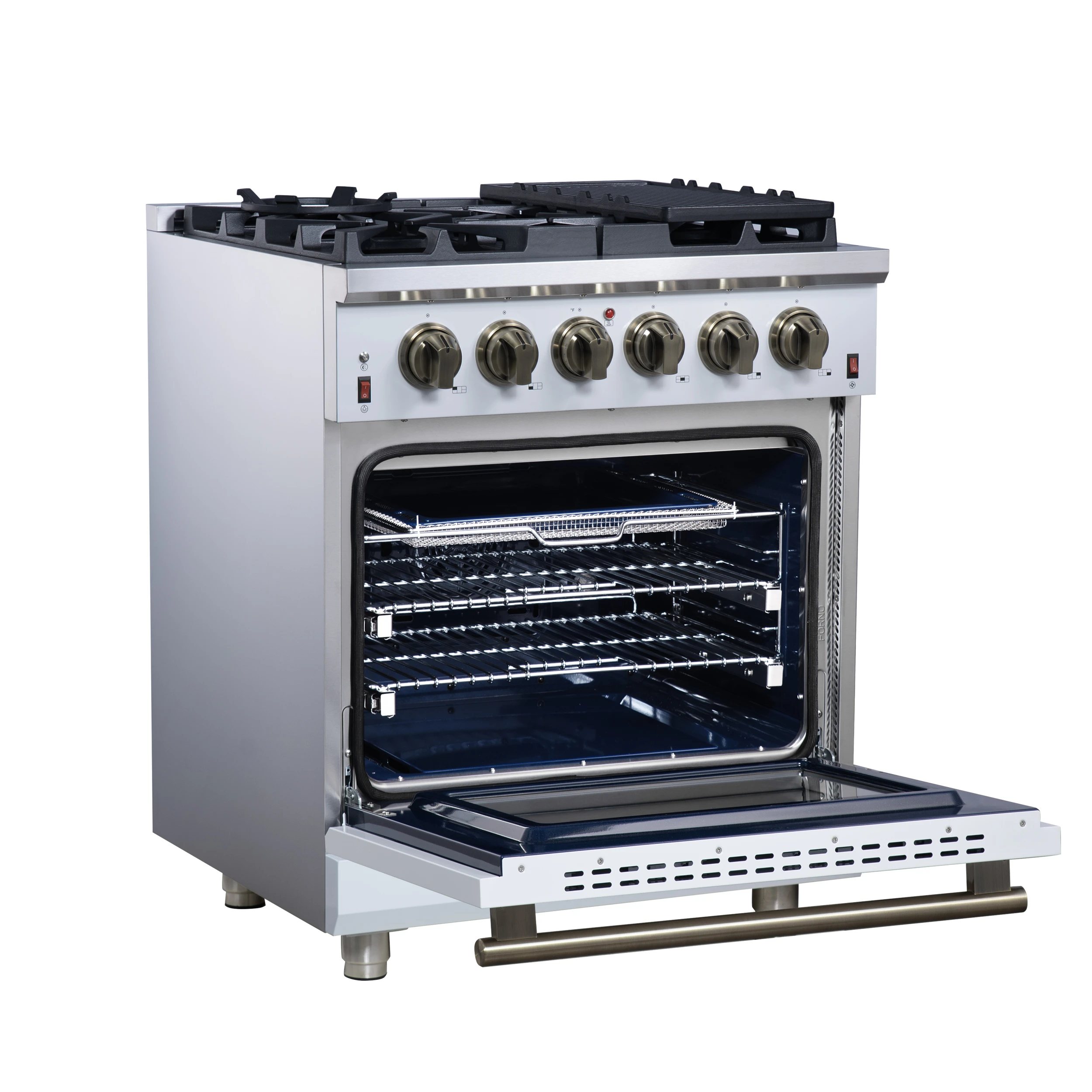 Massimo 30-Inch White Freestanding Gas Range, 5 Burners, True Convection Oven FFSGS623930WHT