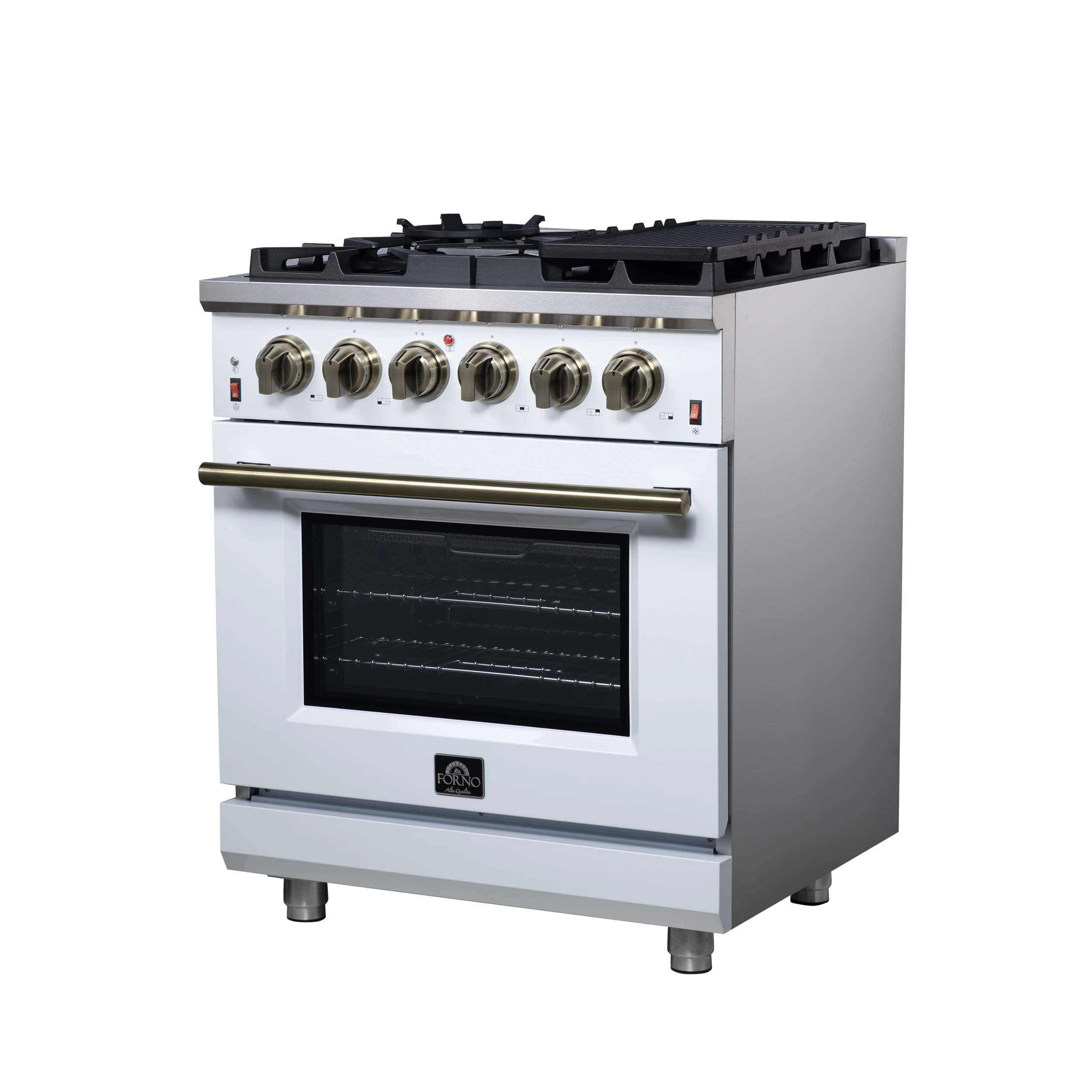 Massimo 30-Inch White Freestanding Gas Range, 5 Burners, True Convection Oven FFSGS623930WHT