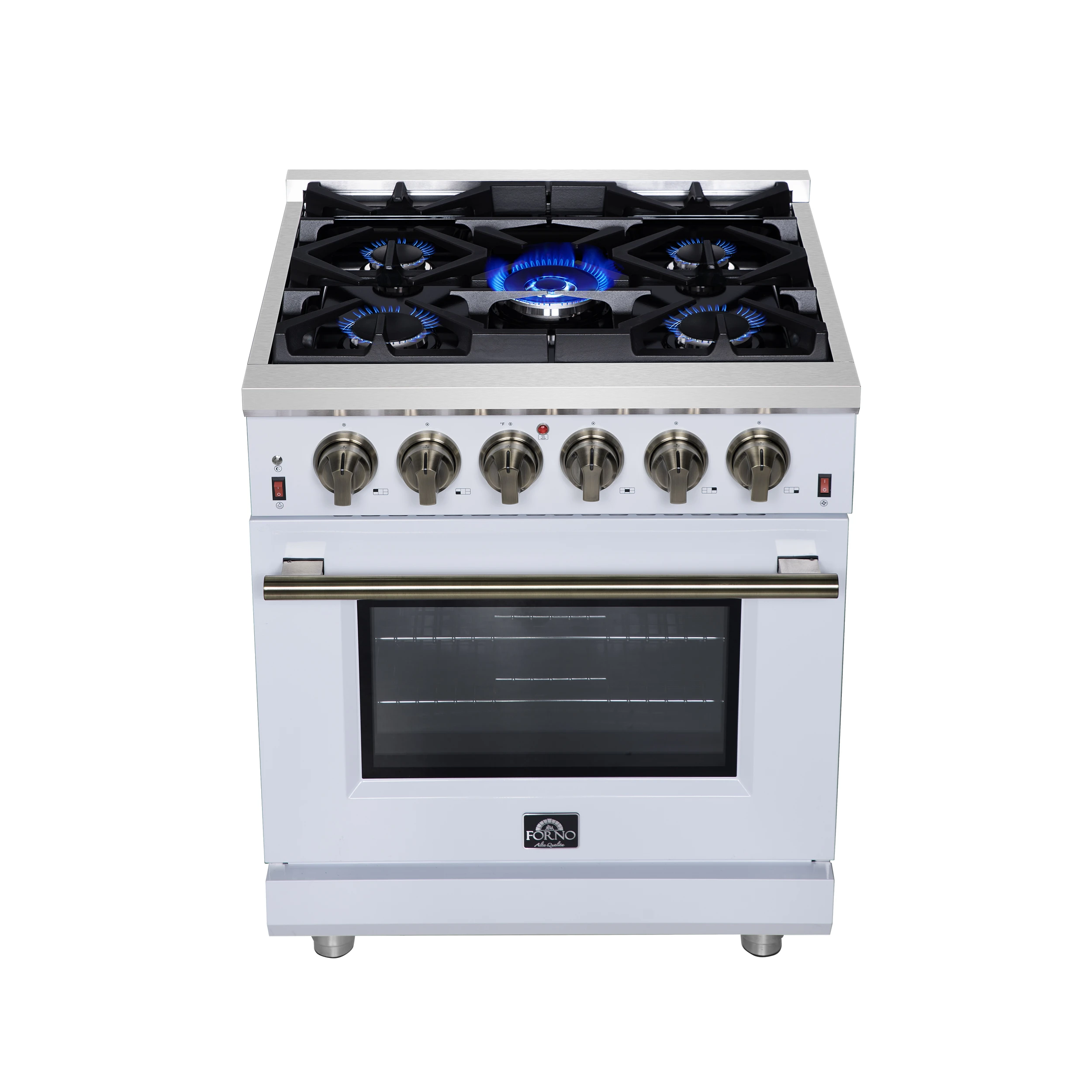 Massimo 30-Inch White Freestanding Gas Range, 5 Burners, True Convection Oven FFSGS623930WHT