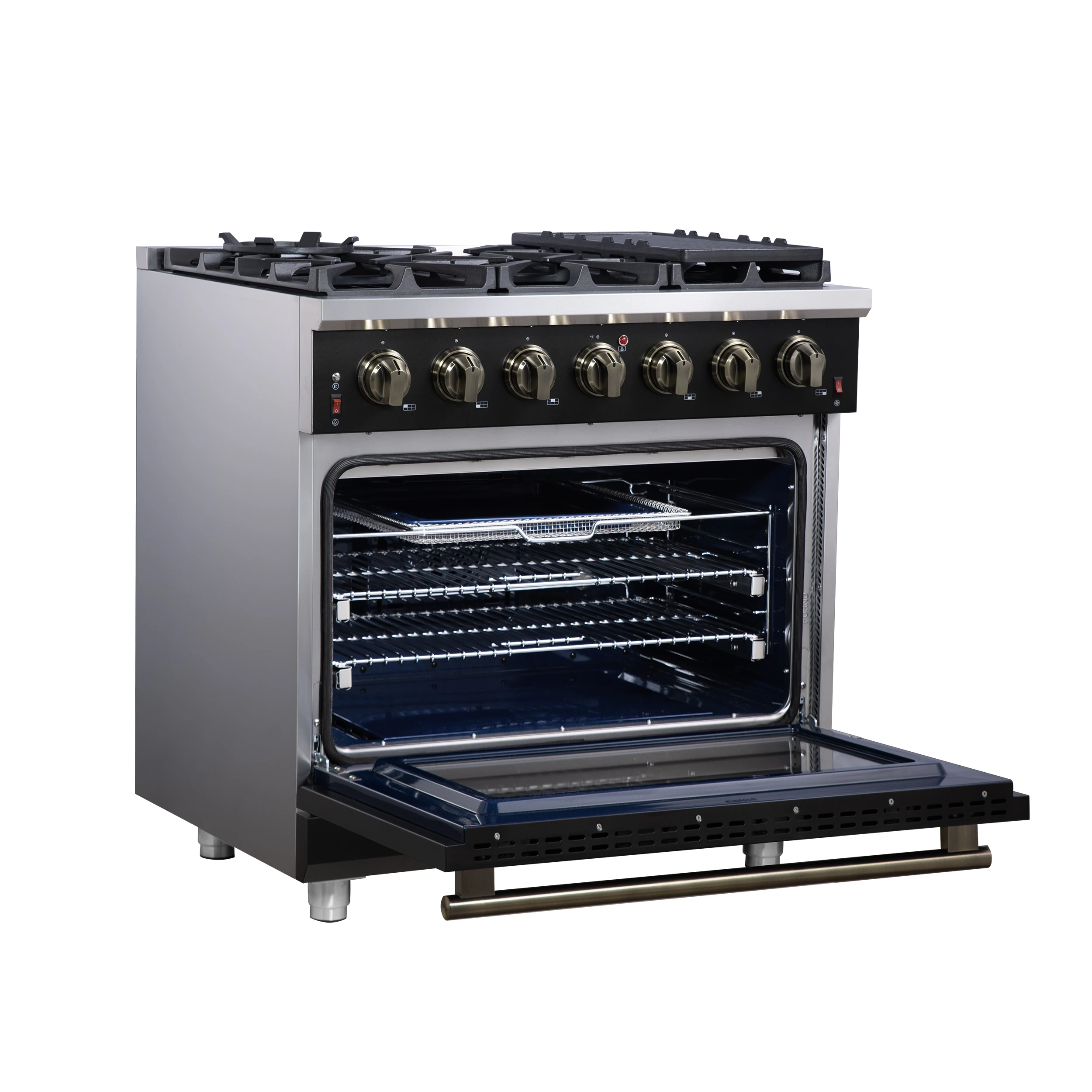 Massimo 36-Inch Black Freestanding Gas Range, 6 Sealed Burners, Convection Oven, Energy Efficient FFSGS623936BLK