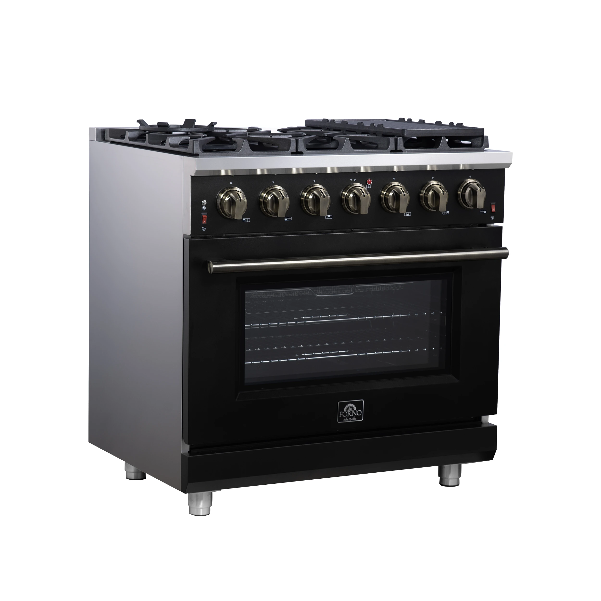 Massimo 36-Inch Black Freestanding Gas Range, 6 Sealed Burners, Convection Oven, Energy Efficient FFSGS623936BLK