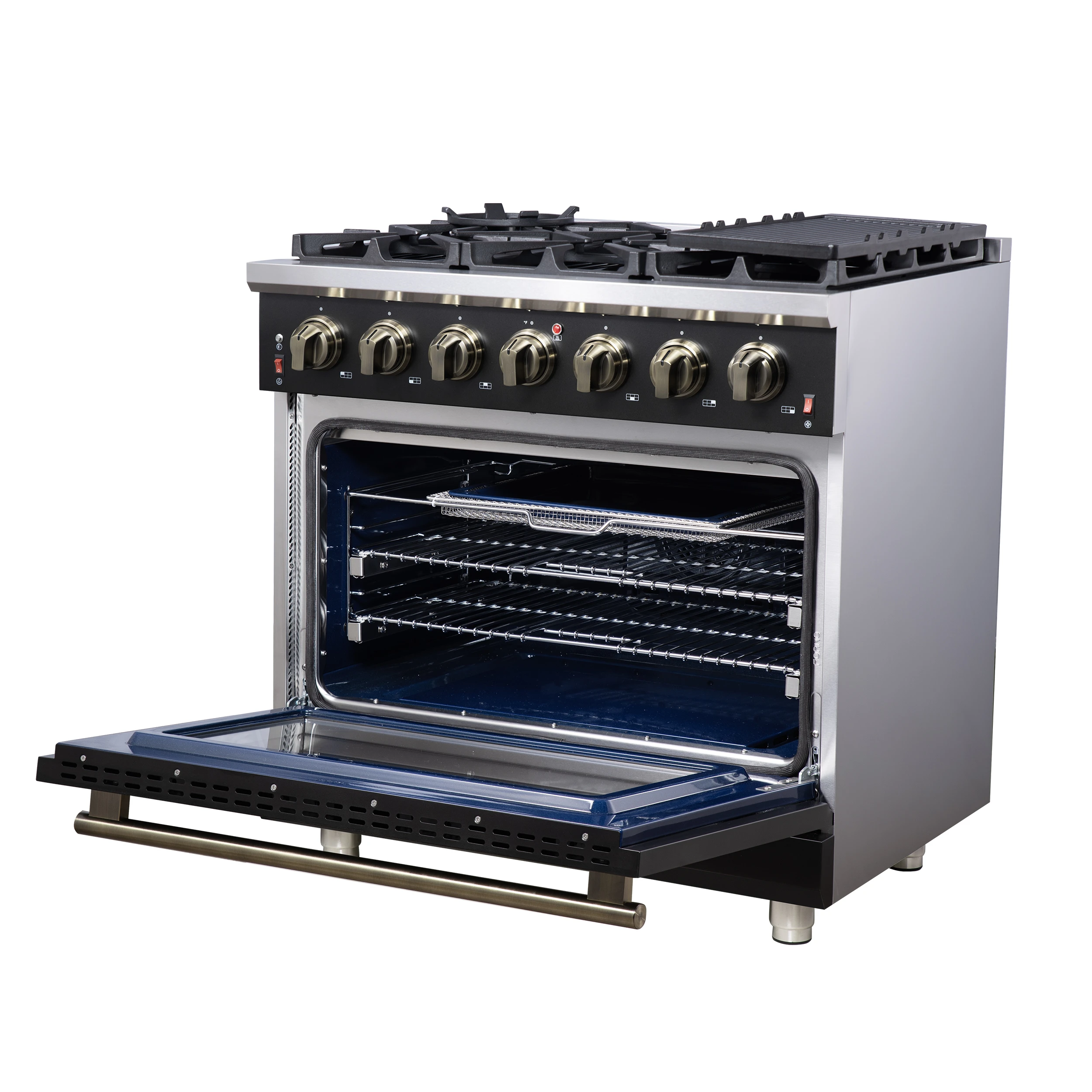 Massimo 36-Inch Black Freestanding Gas Range, 6 Sealed Burners, Convection Oven, Energy Efficient FFSGS623936BLK
