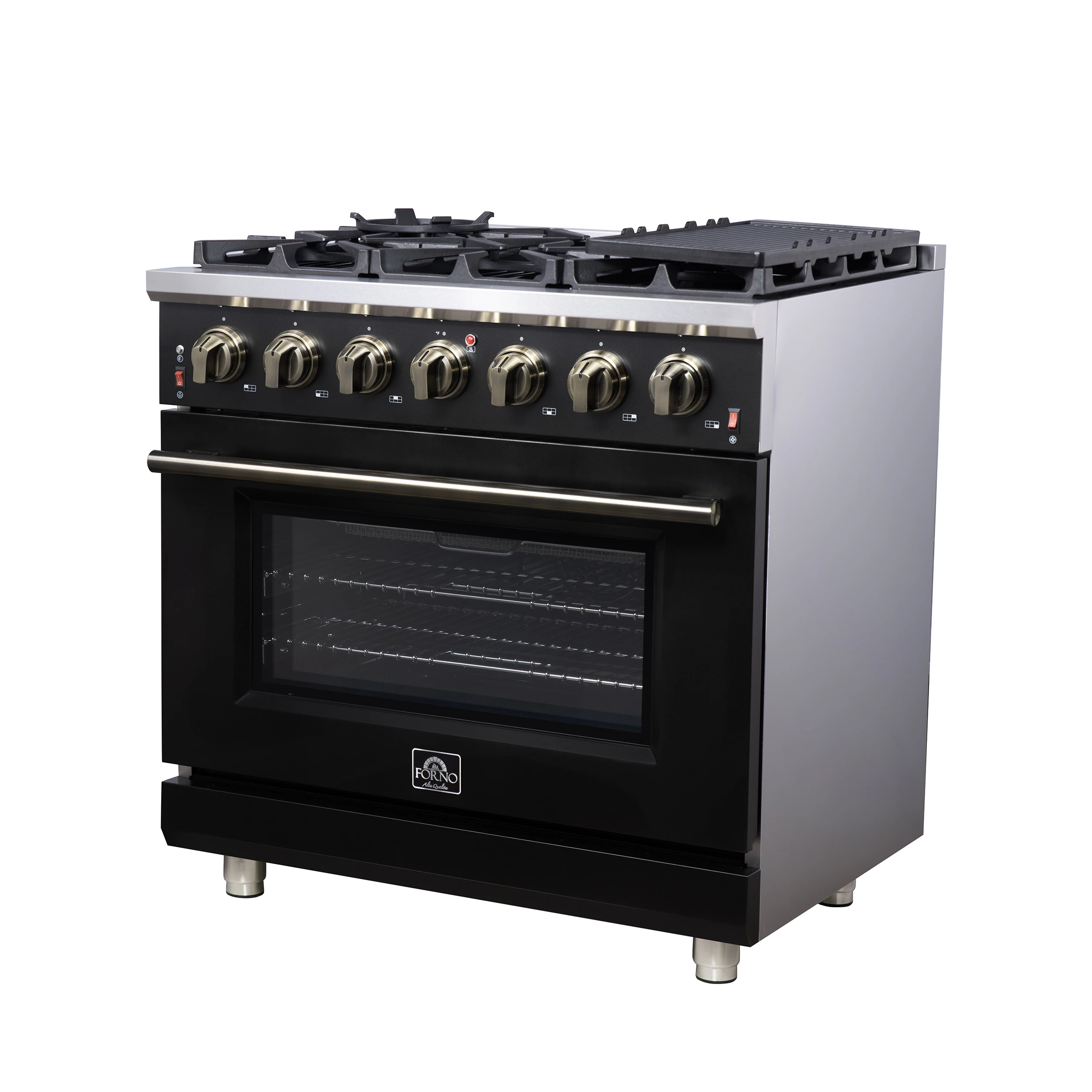 Massimo 36-Inch Black Freestanding Gas Range, 6 Sealed Burners, Convection Oven, Energy Efficient FFSGS623936BLK