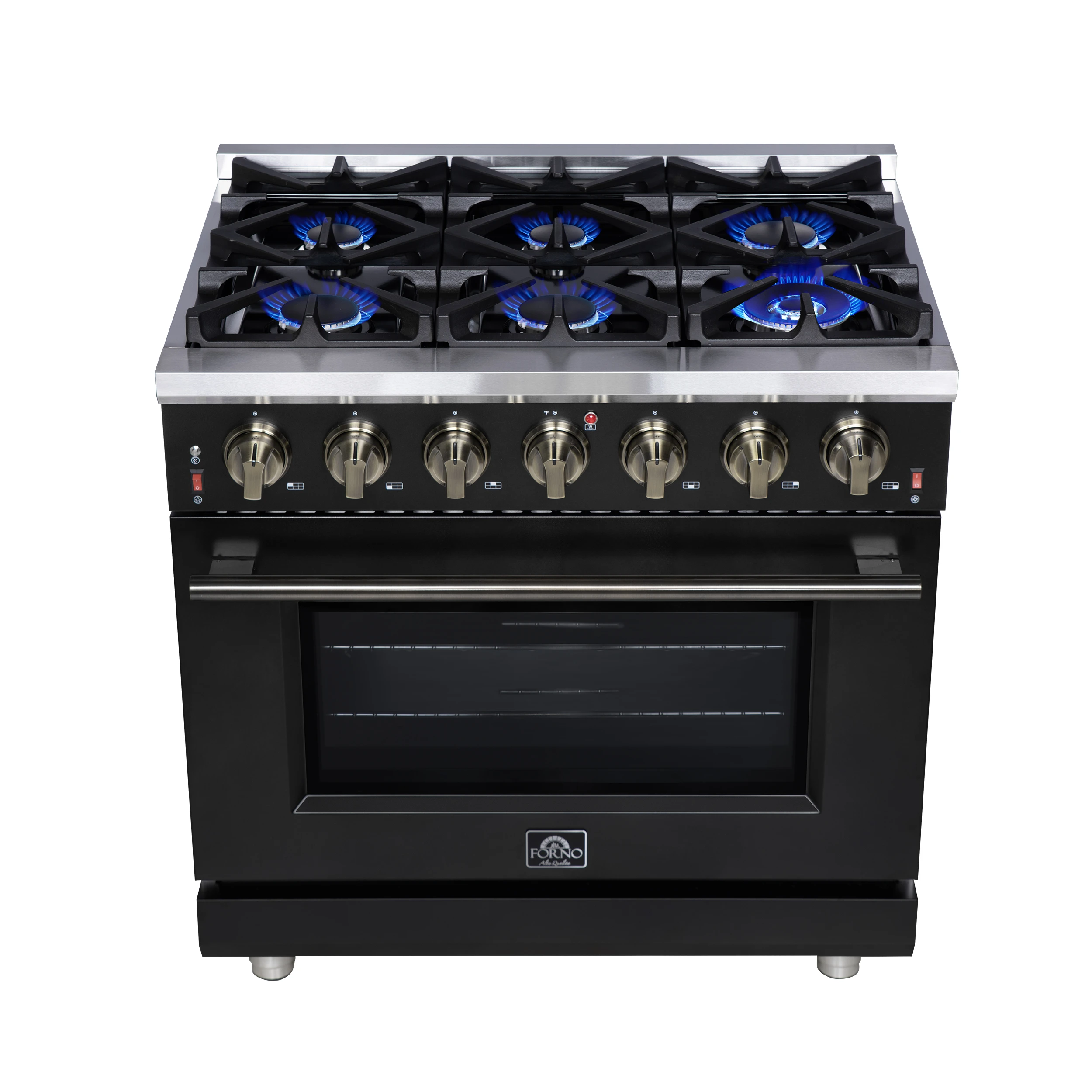 Massimo 36-Inch Black Freestanding Gas Range, 6 Sealed Burners, Convection Oven, Energy Efficient FFSGS623936BLK