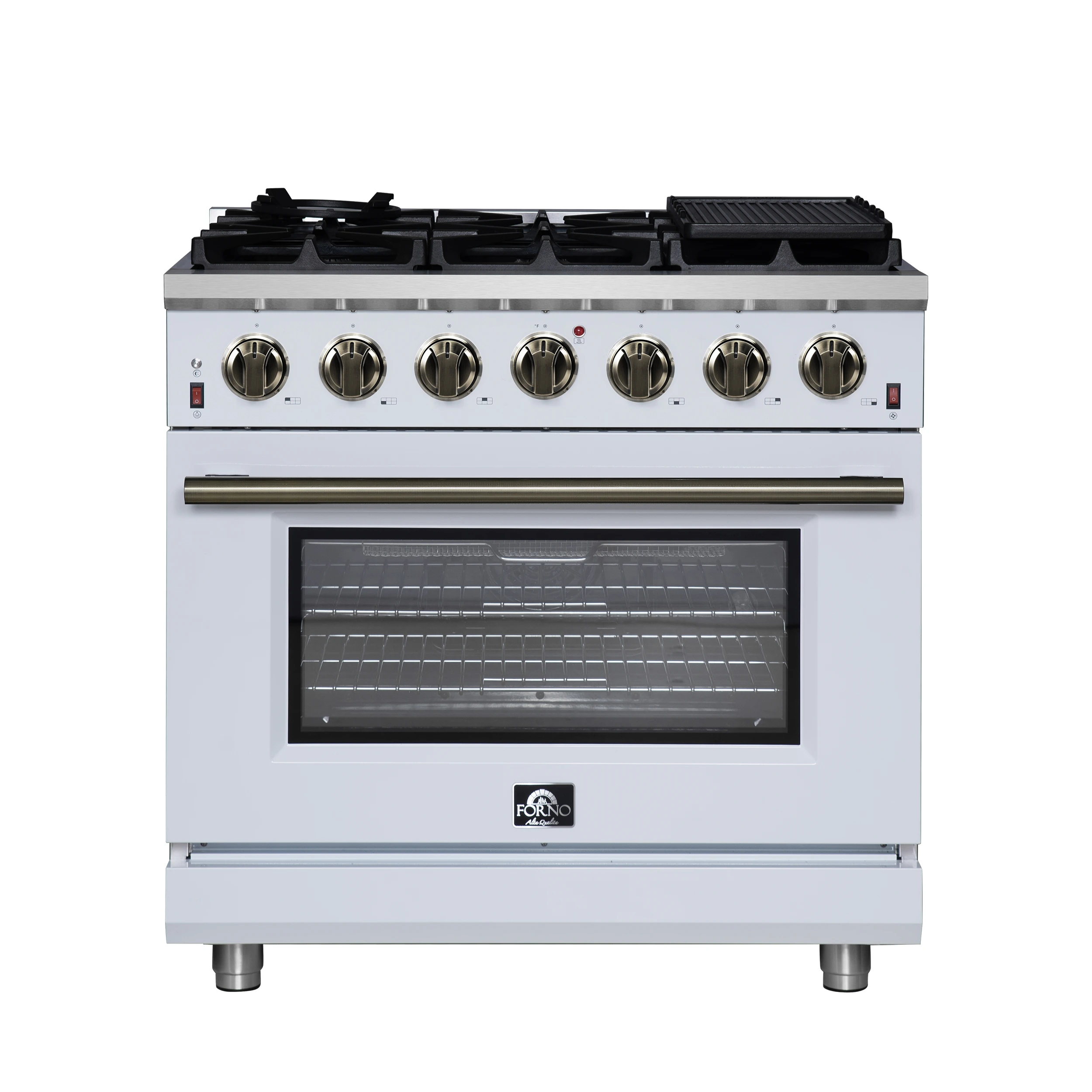 Massimo 36-Inch White Freestanding Gas Range, 6 Sealed Burners, Convection Oven, Energy Efficient FFSGS623936WHT
