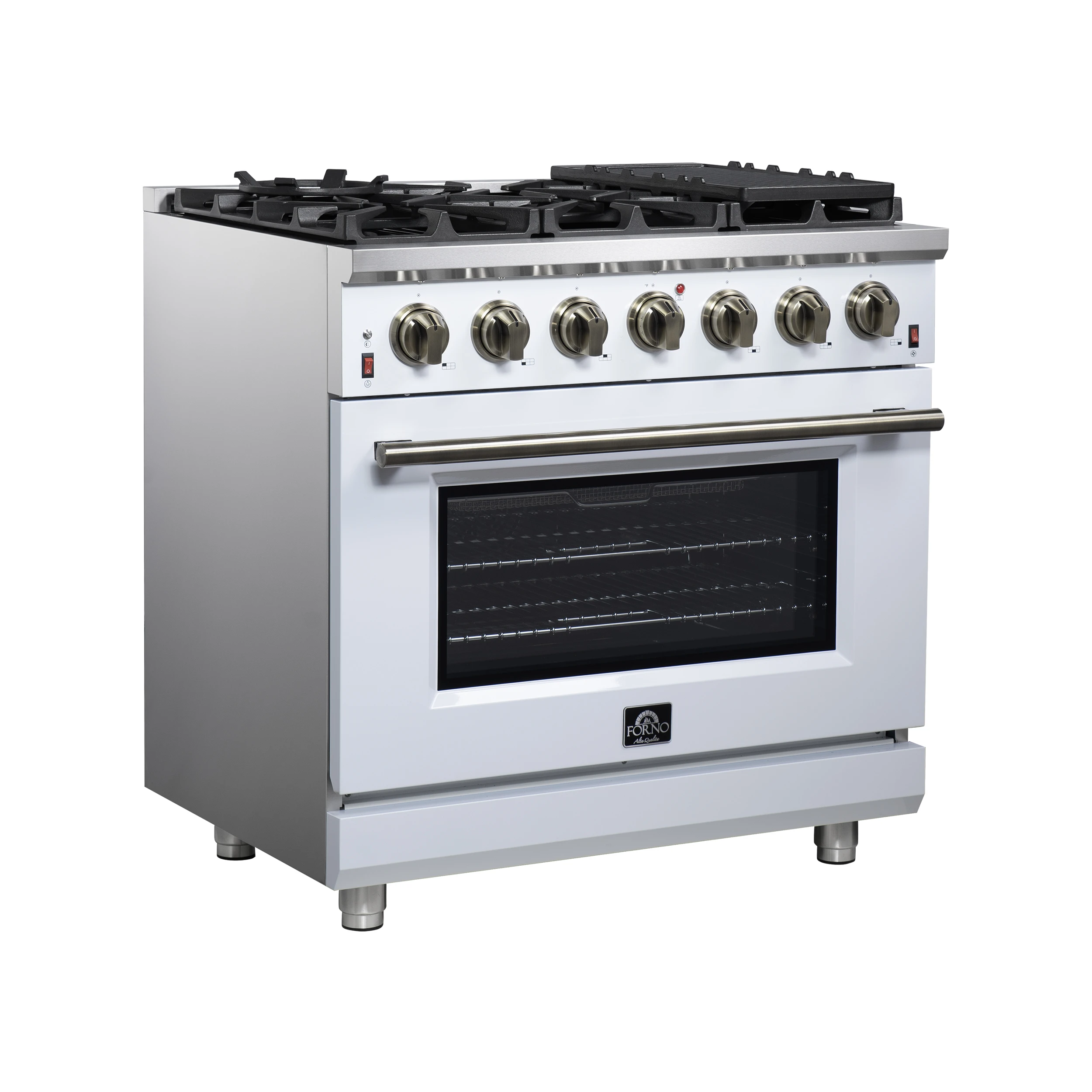 Massimo 36-Inch White Freestanding Gas Range, 6 Sealed Burners, Convection Oven, Energy Efficient FFSGS623936WHT
