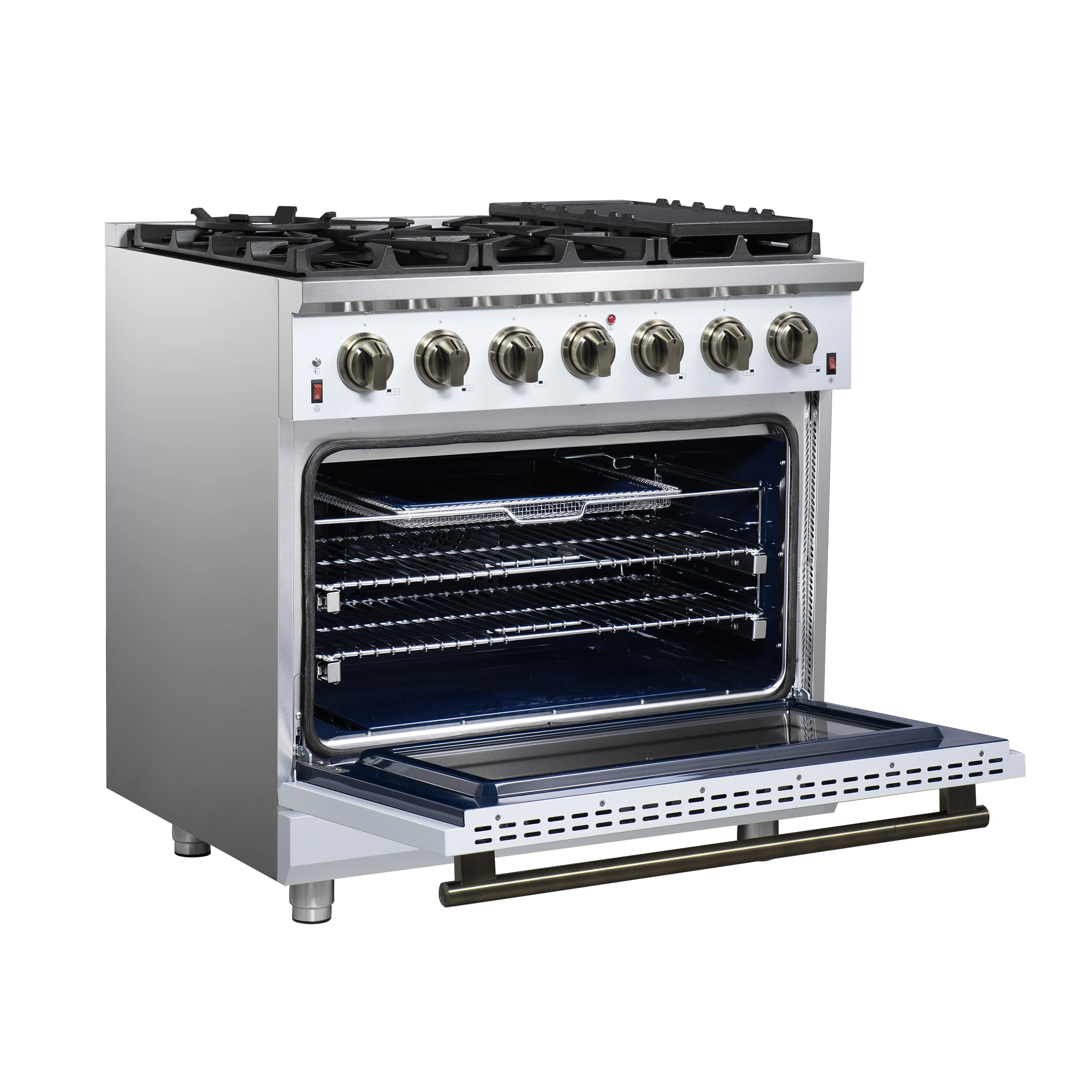 Massimo 36-Inch White Freestanding Gas Range, 6 Sealed Burners, Convection Oven, Energy Efficient FFSGS623936WHT