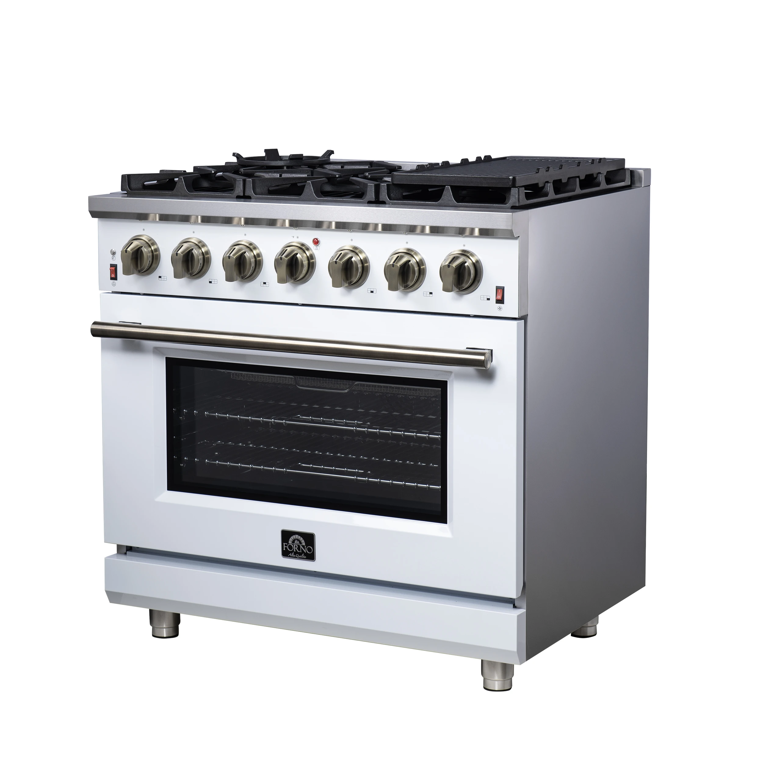 Massimo 36-Inch White Freestanding Gas Range, 6 Sealed Burners, Convection Oven, Energy Efficient FFSGS623936WHT
