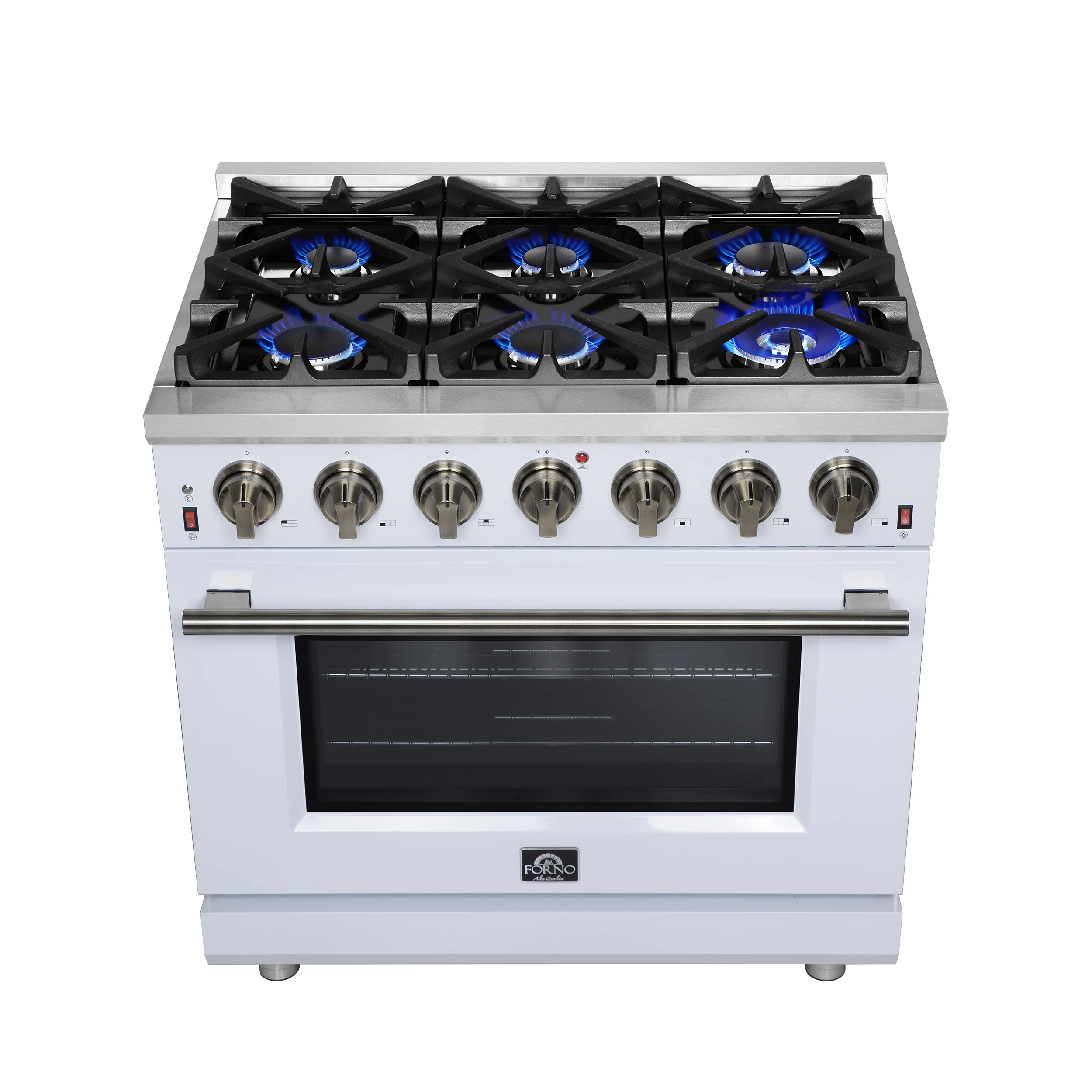Massimo 36-Inch White Freestanding Gas Range, 6 Sealed Burners, Convection Oven, Energy Efficient FFSGS623936WHT
