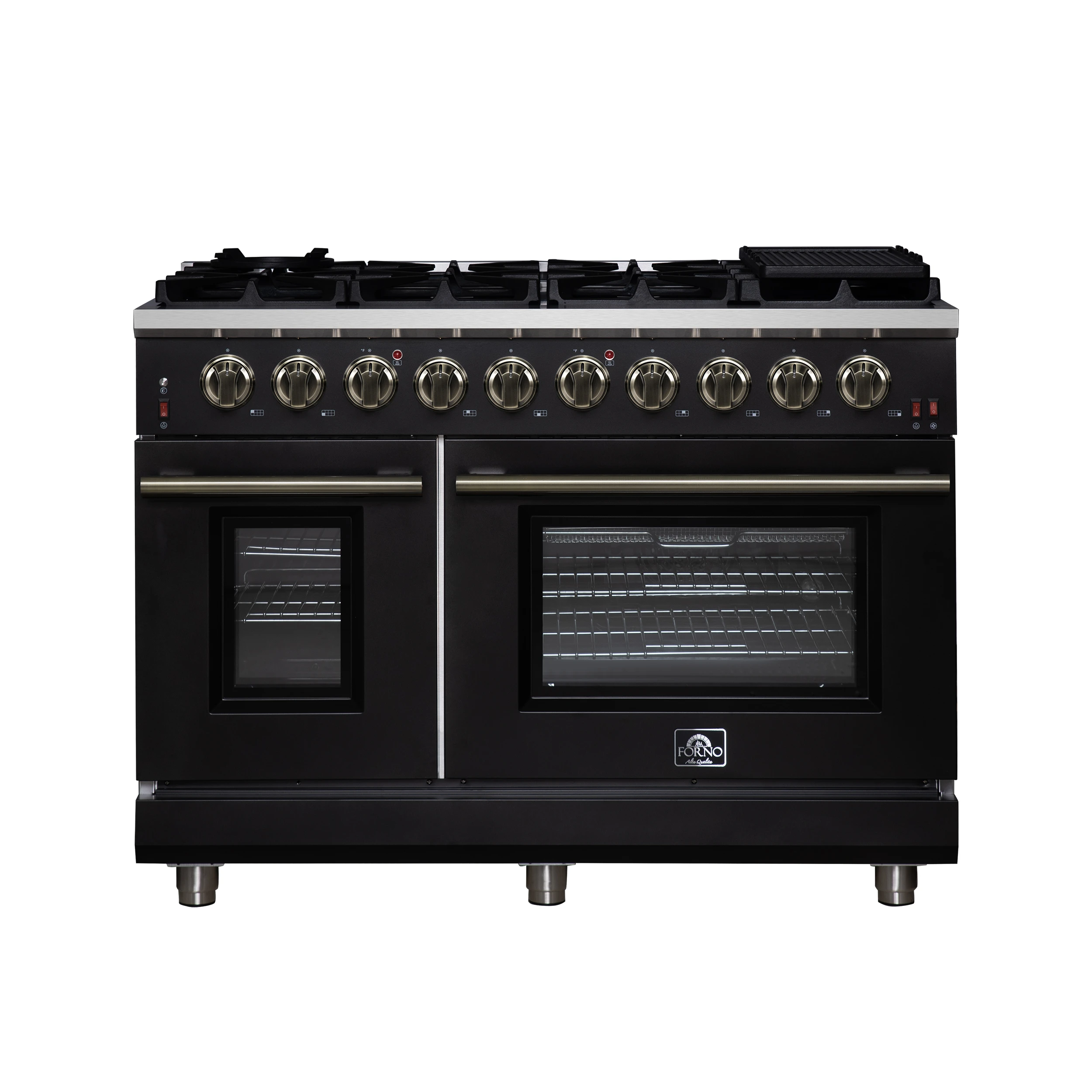 Massimo 48-Inch Black Freestanding Gas Range, 8 Burners, True Convection Oven FFSGS623948BLK