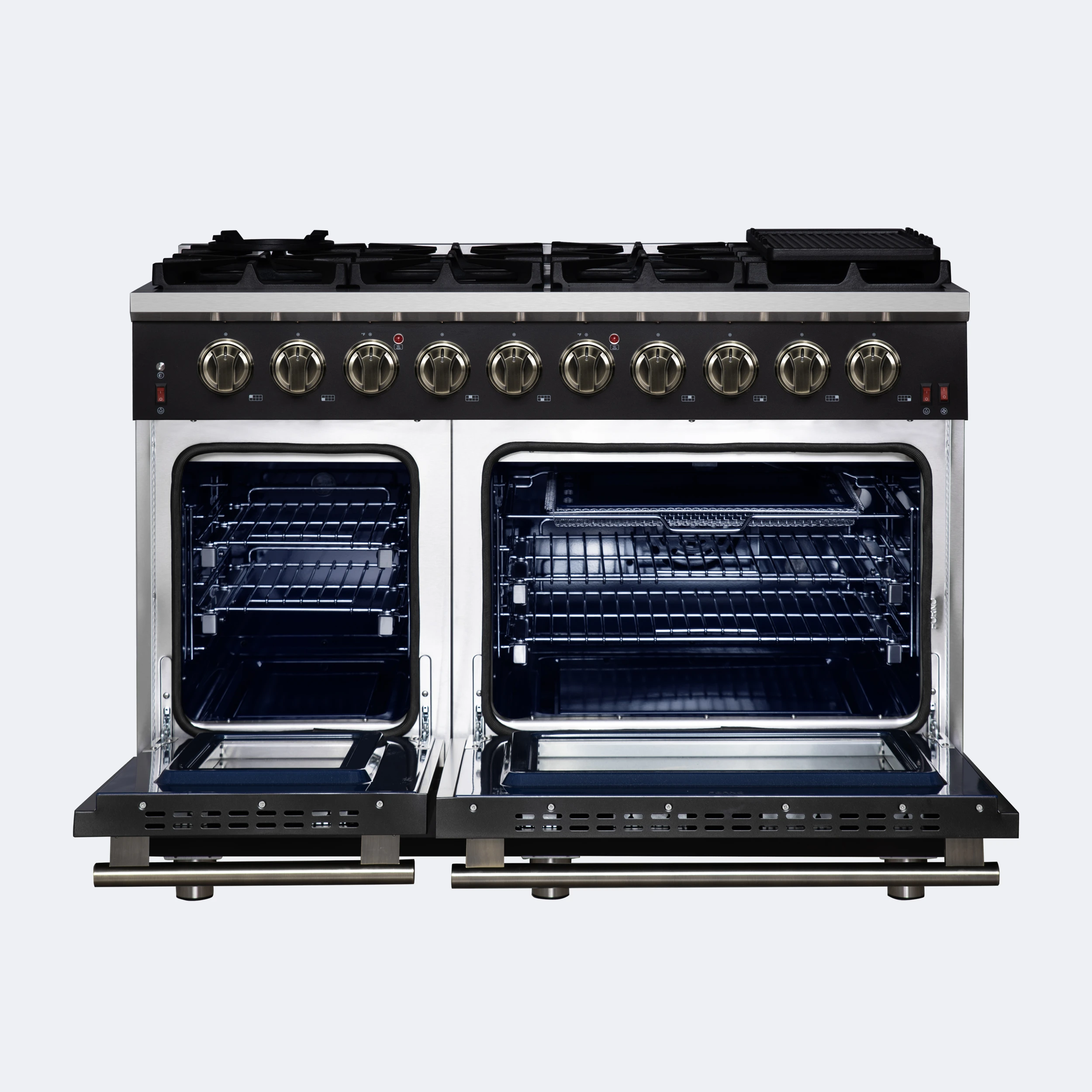 Massimo 48-Inch Black Freestanding Gas Range, 8 Burners, True Convection Oven FFSGS623948BLK
