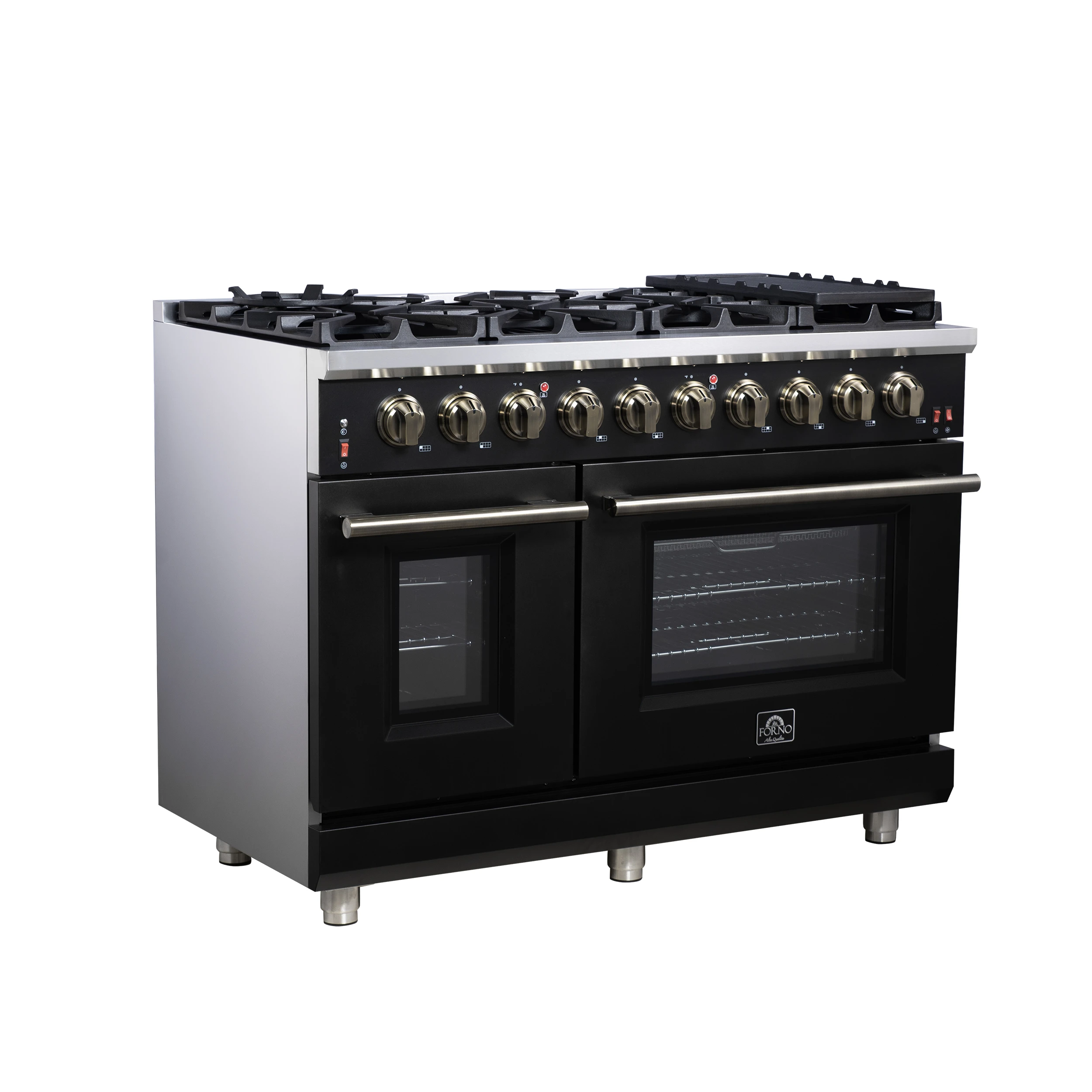 Massimo 48-Inch Black Freestanding Gas Range, 8 Burners, True Convection Oven FFSGS623948BLK