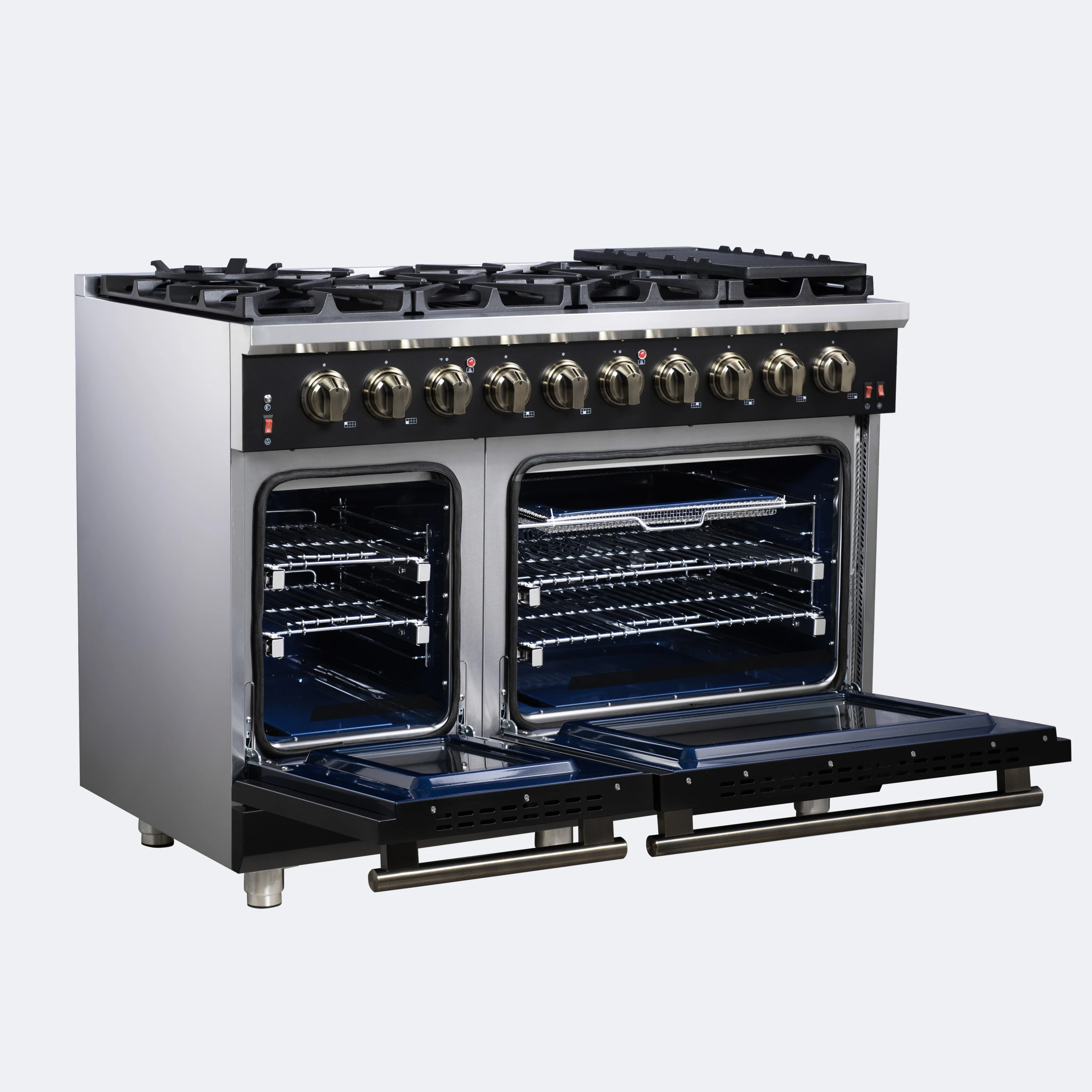 Massimo 48-Inch Black Freestanding Gas Range, 8 Burners, True Convection Oven FFSGS623948BLK